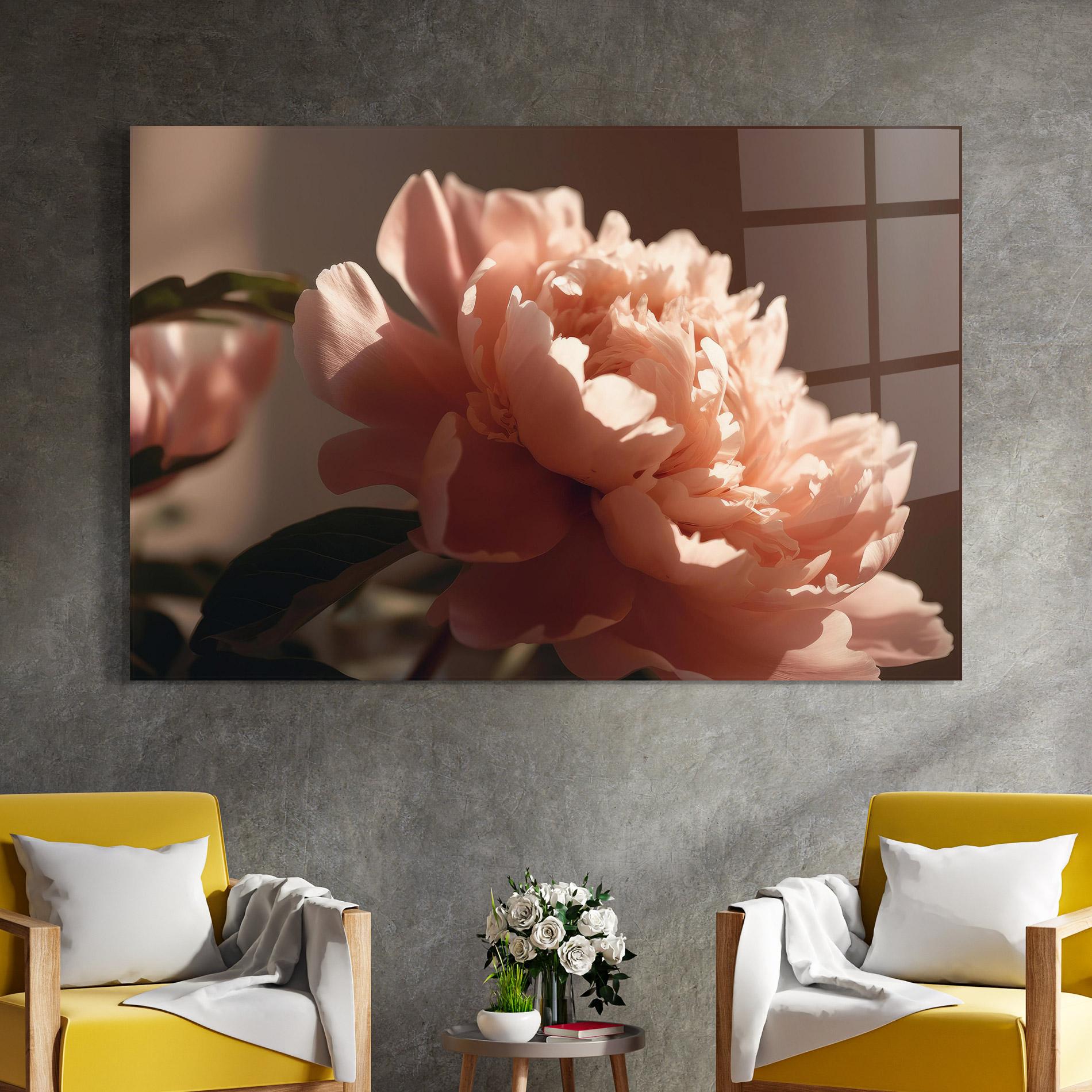 Glasbild Light Orange Peony View mockup 4