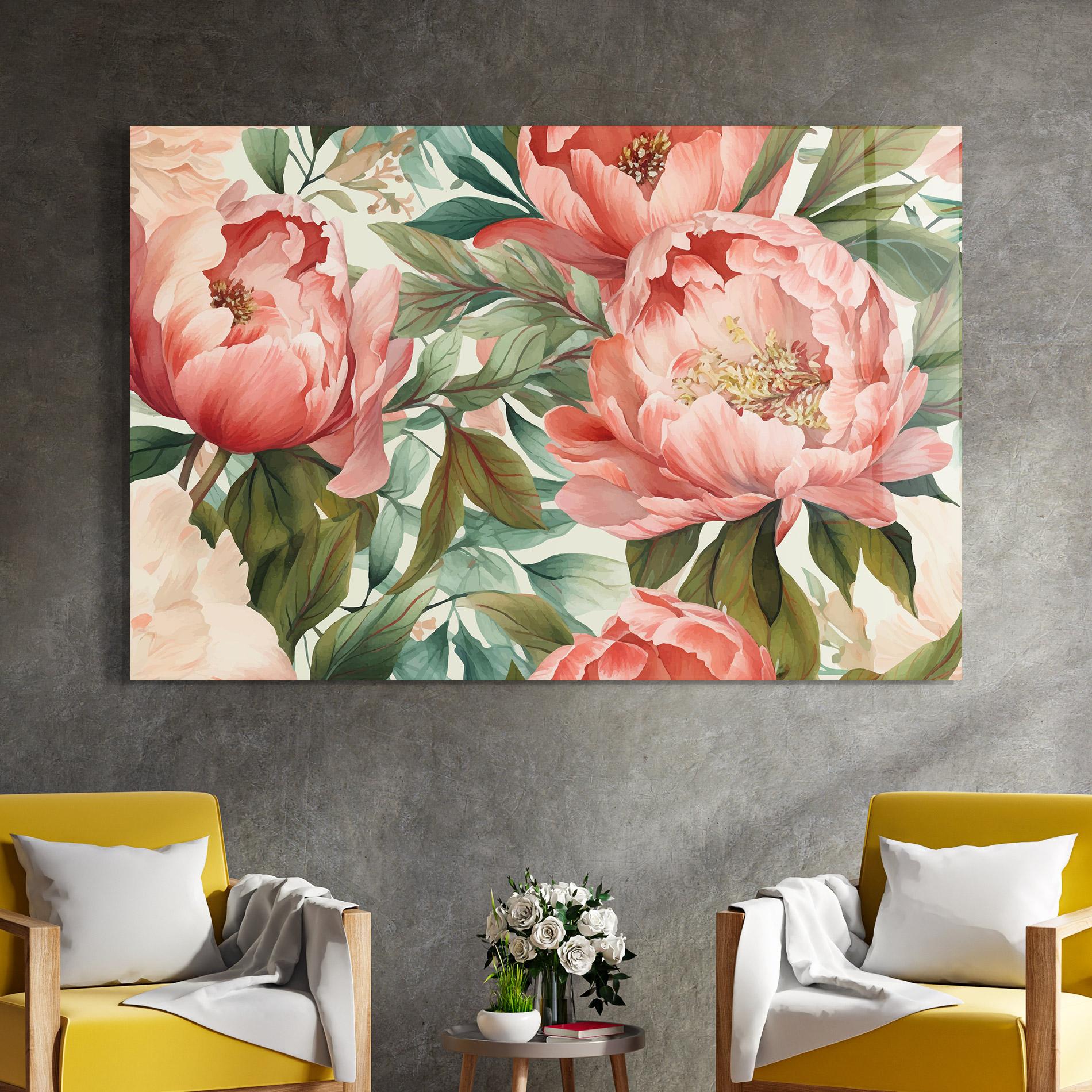 Glasbild Light Red Peony mockup 4