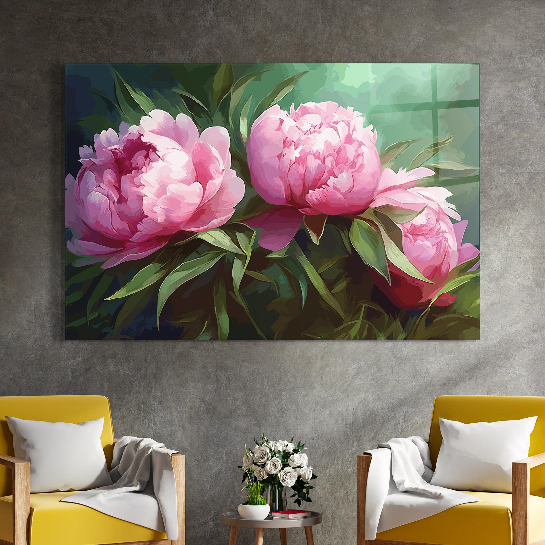 Glasbild Peonies Art mockup 4