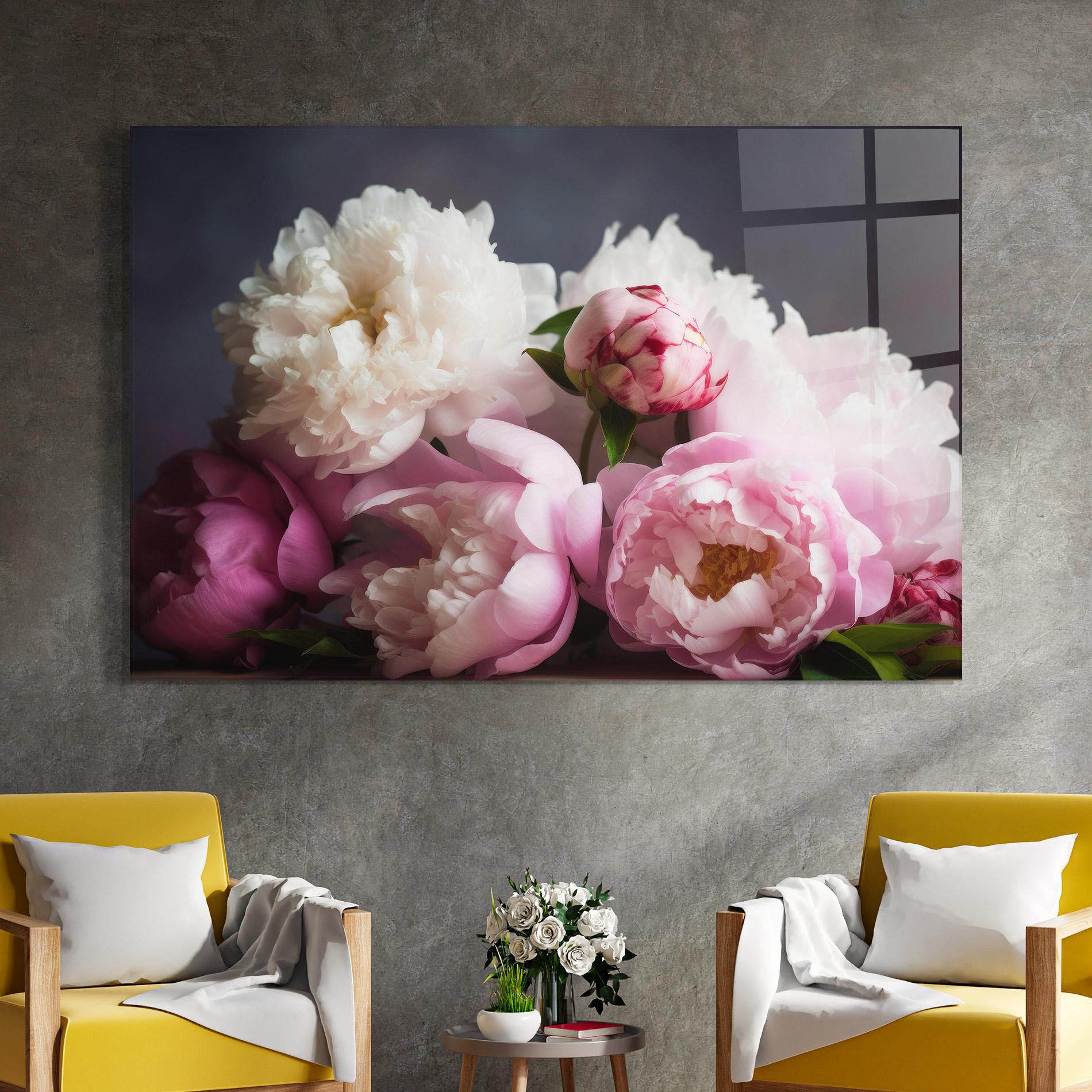 Glasbild Peonies With Grey mockup 4