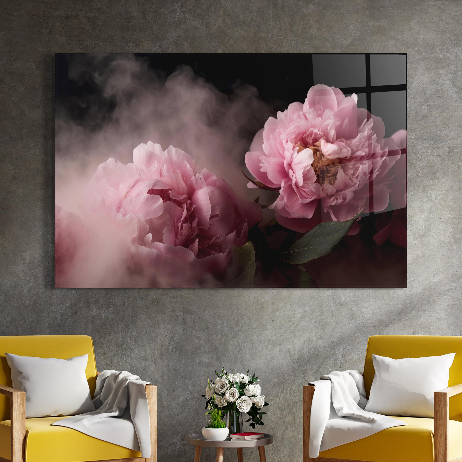 Glasbild Peony In Smoke mockup 4