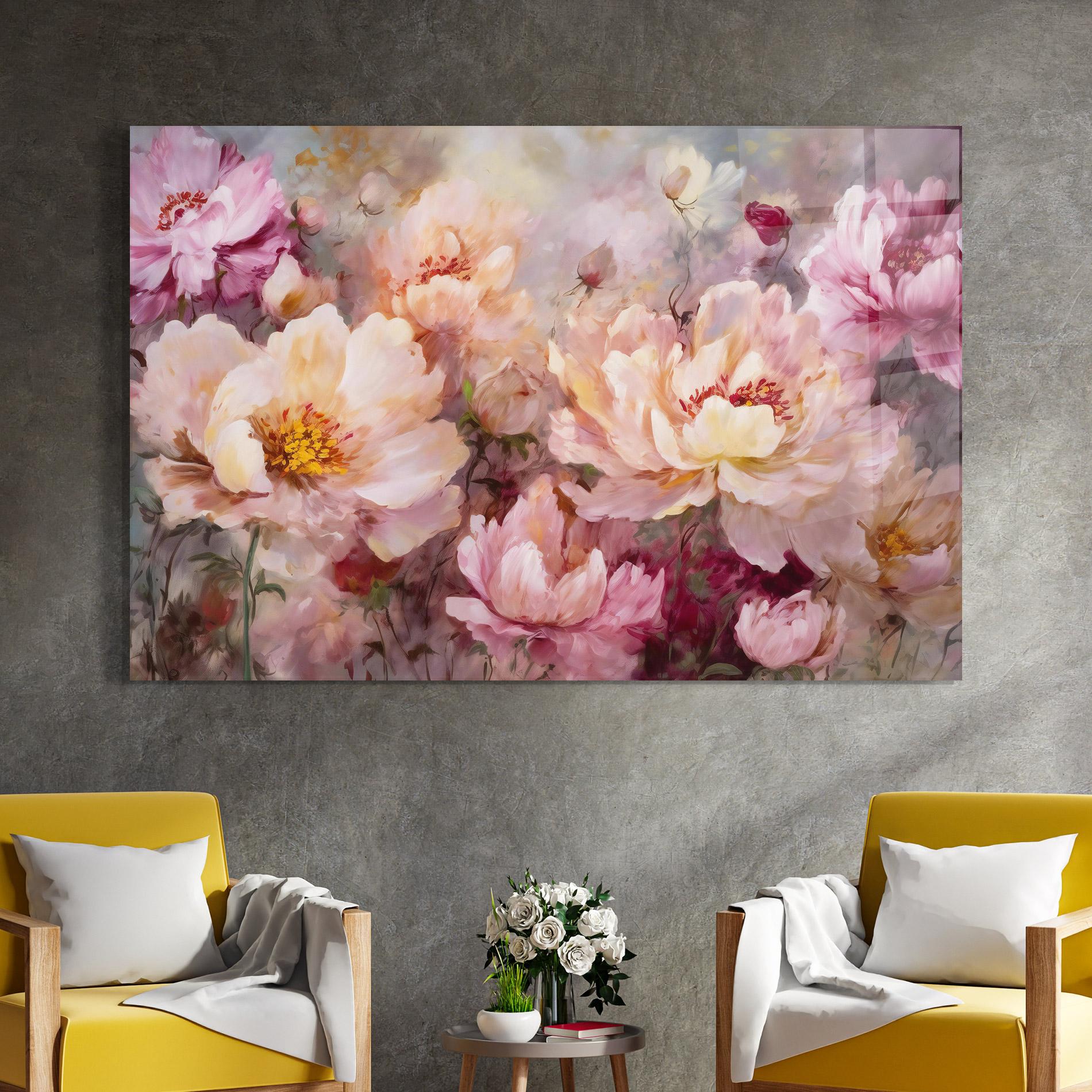 Glasbild Peony Painting Art mockup 4