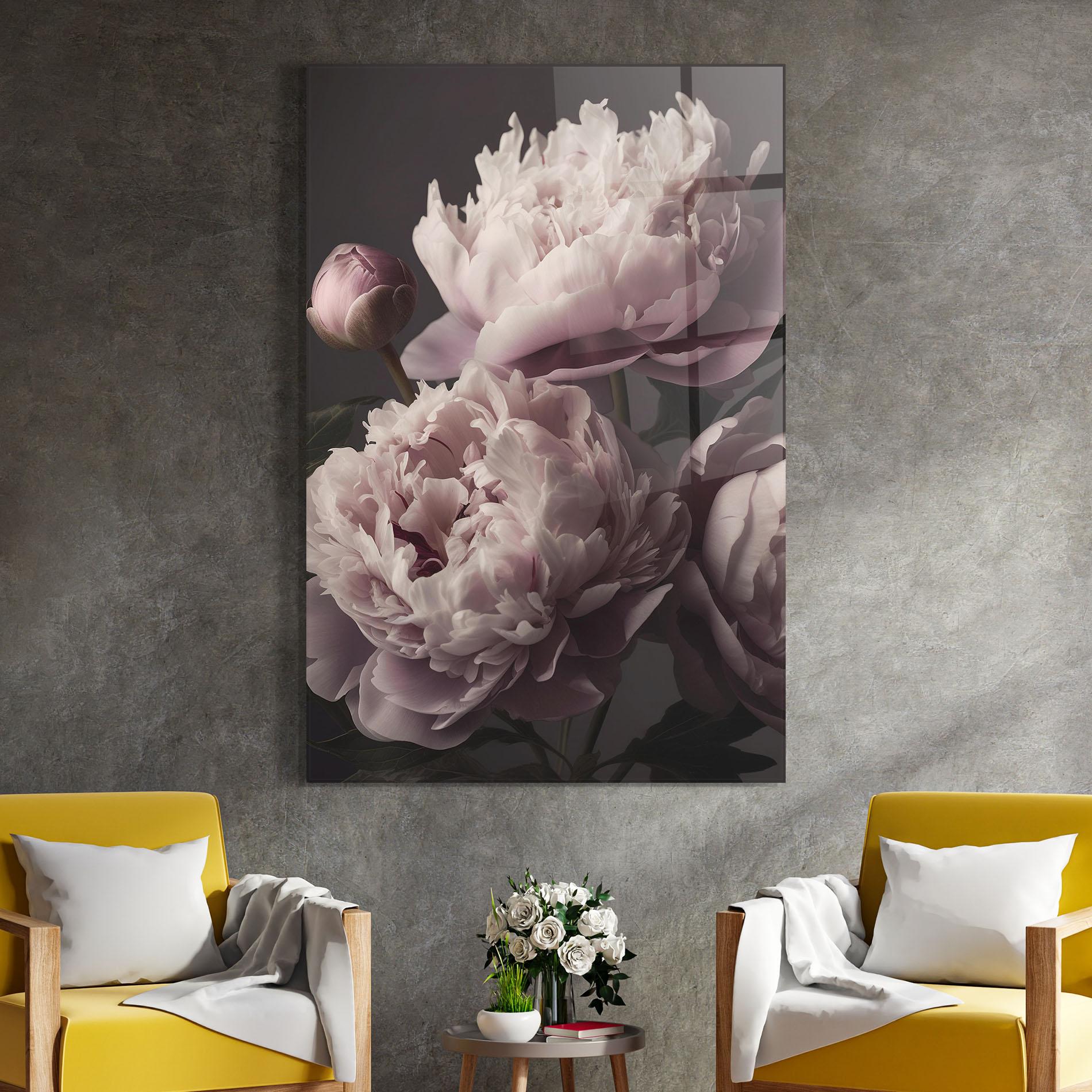 Glasbild Grey Pastel Pink Peony mockup 4