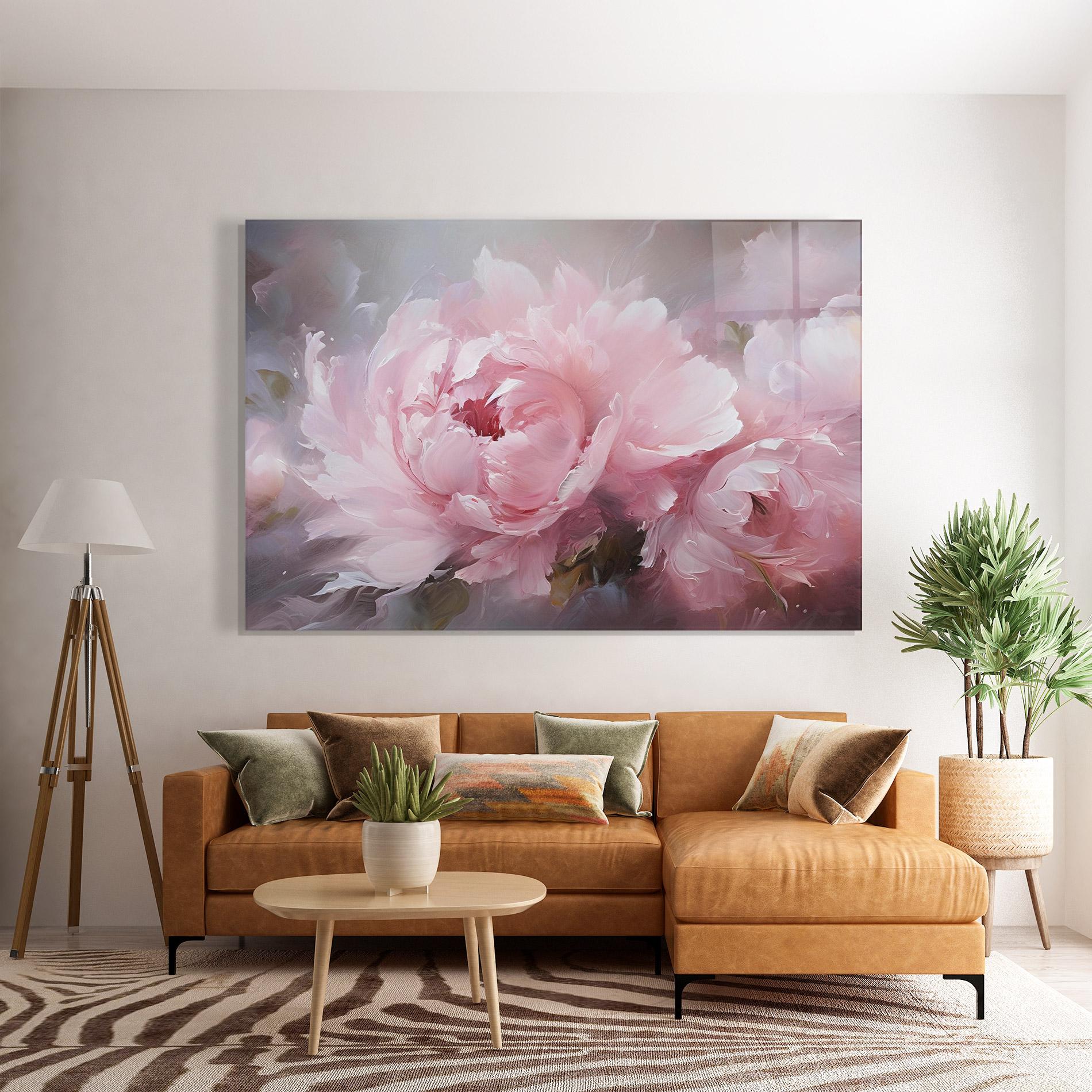 Glasbild Dreamy Painting Peony mockup 7