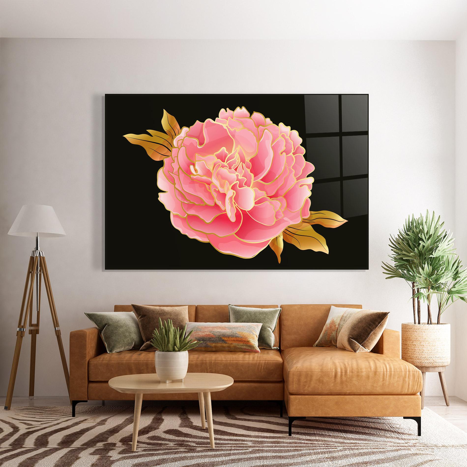 Glasbild Gold Pinkk Peony mockup 7