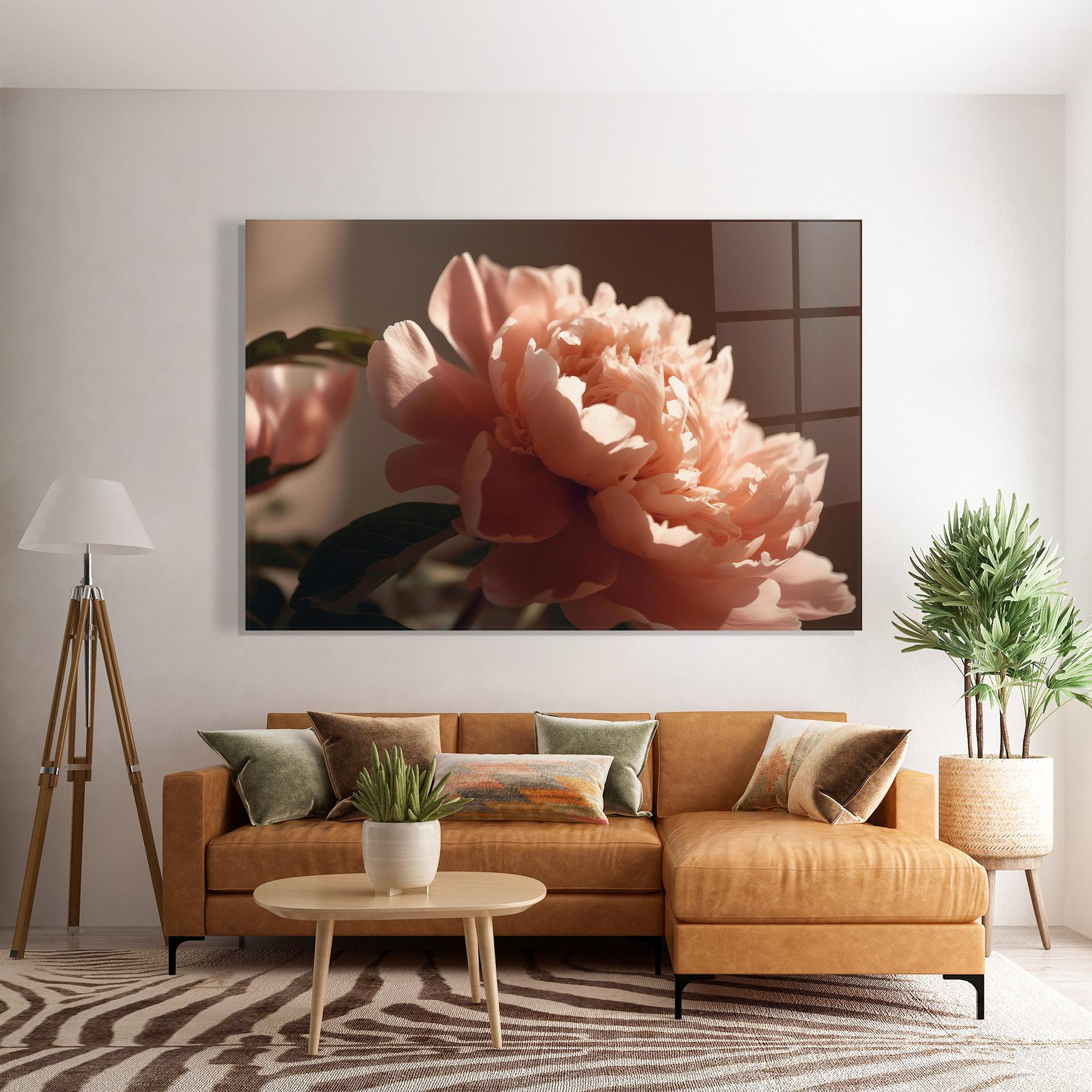Glasbild Light Orange Peony View mockup 7