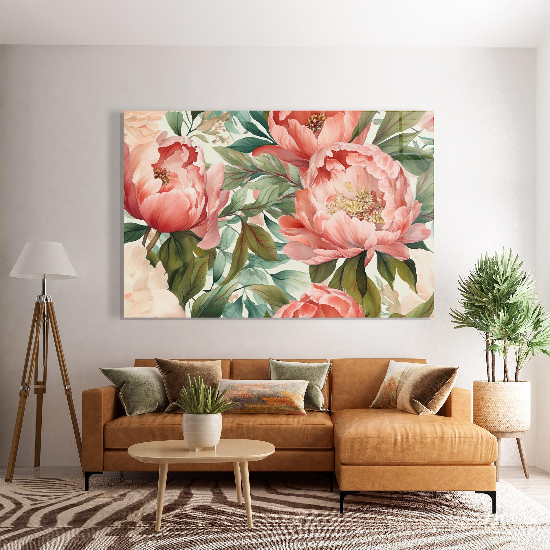 Glasbild Light Red Peony mockup 7