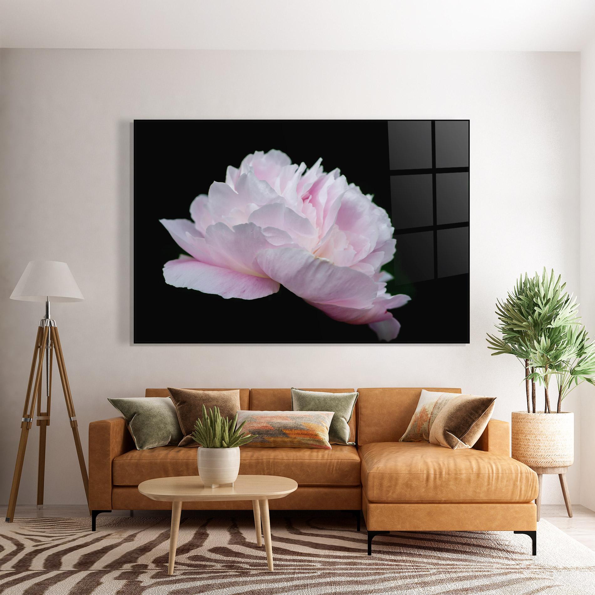 Glasbild Pastel Peony On Black mockup 7