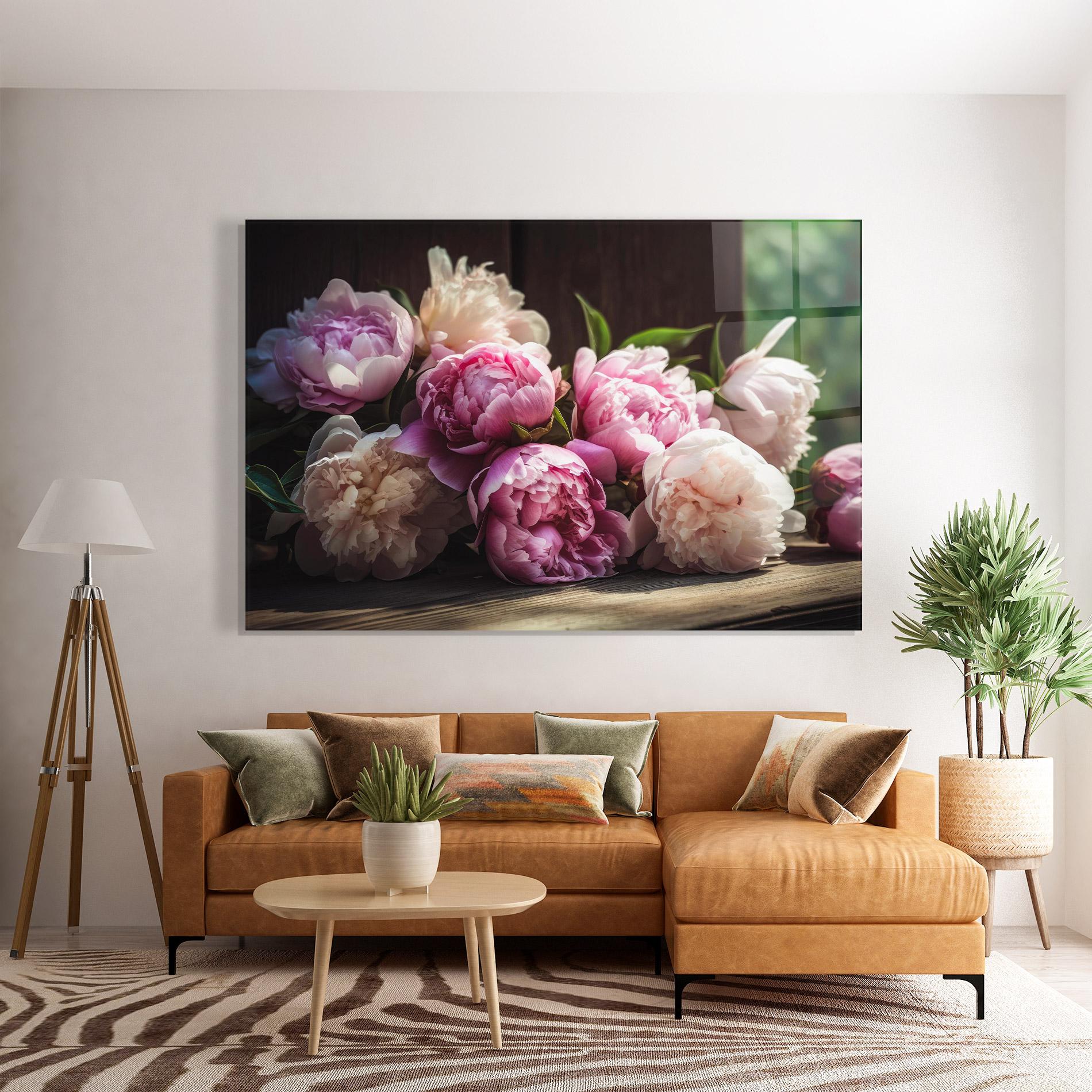 Glasbild Peonies On The Table mockup 7
