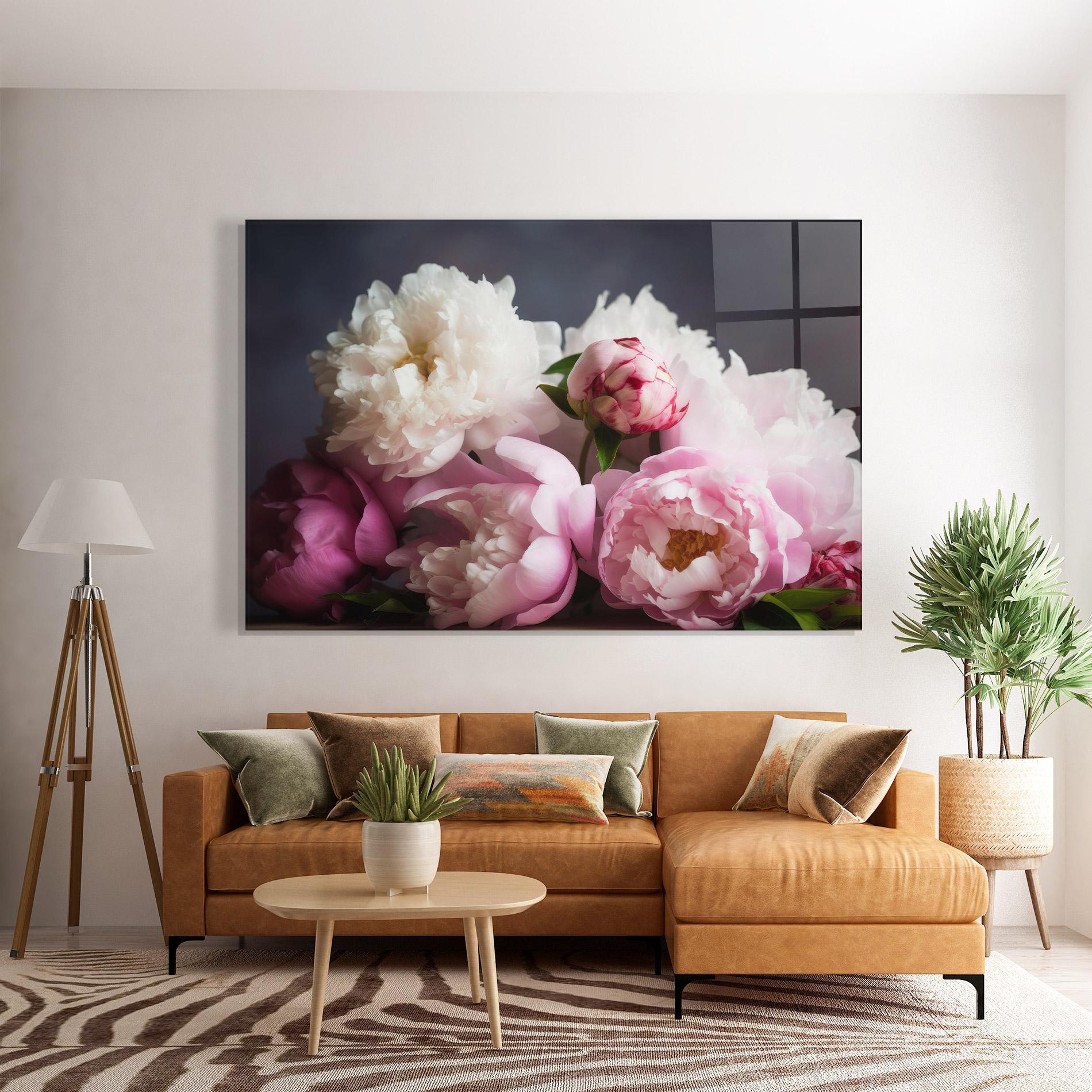 Glasbild Peonies With Grey mockup 7