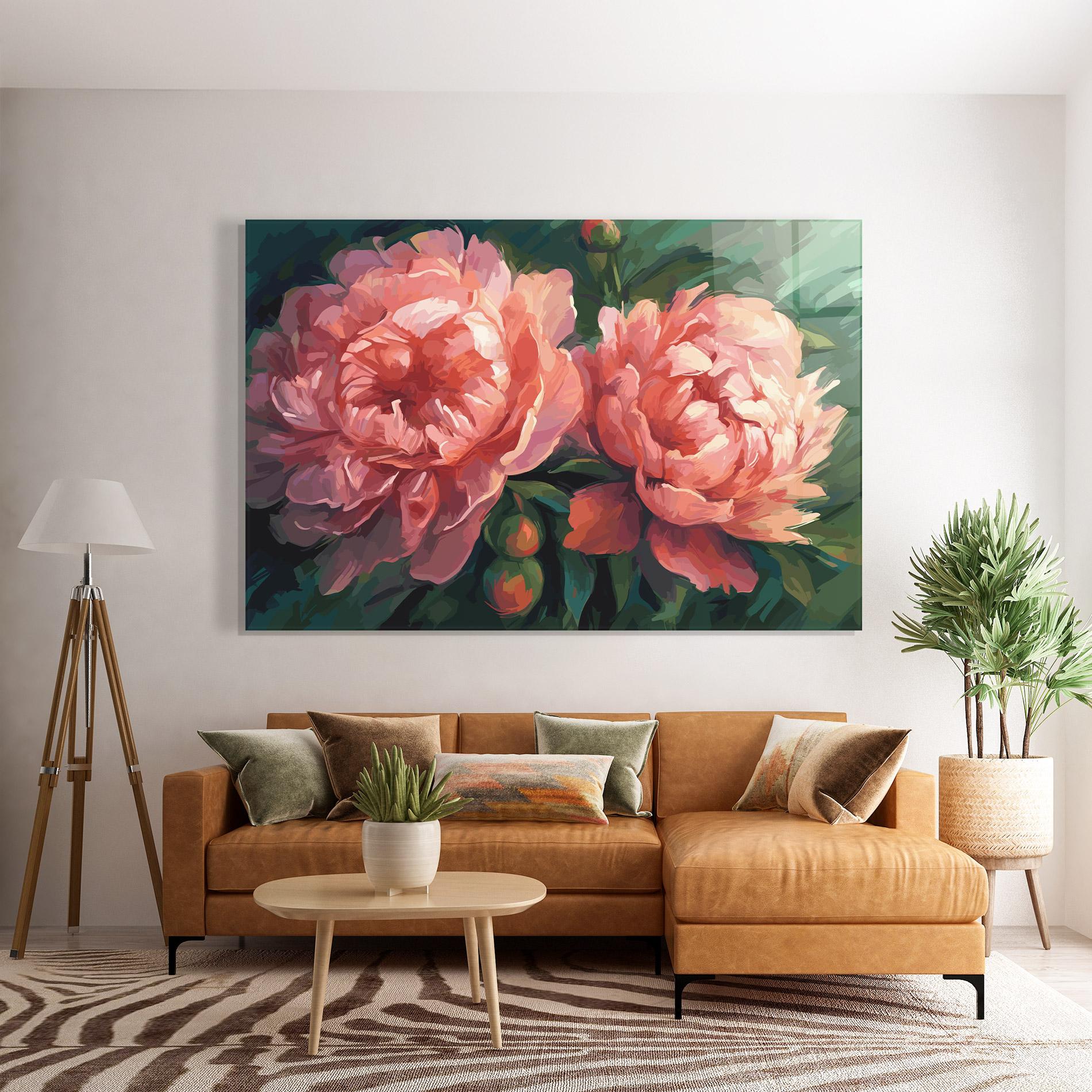 Glasbild Peony Buds Painting mockup 7
