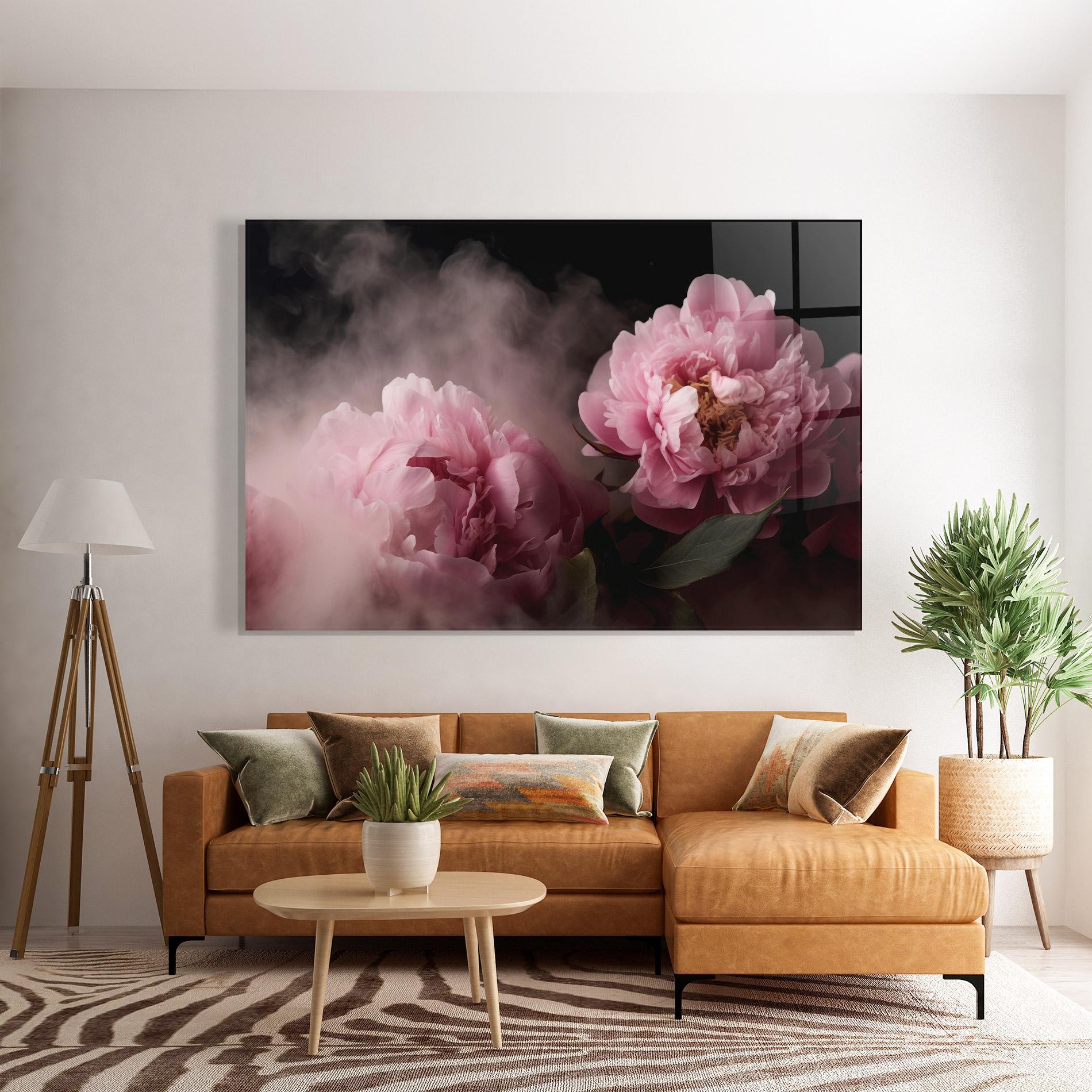 Glasbild Peony In Smoke mockup 7
