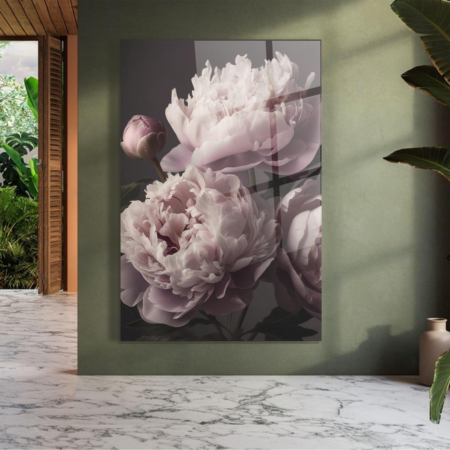 Glasbild Grey Pastel Pink Peony mockup 7
