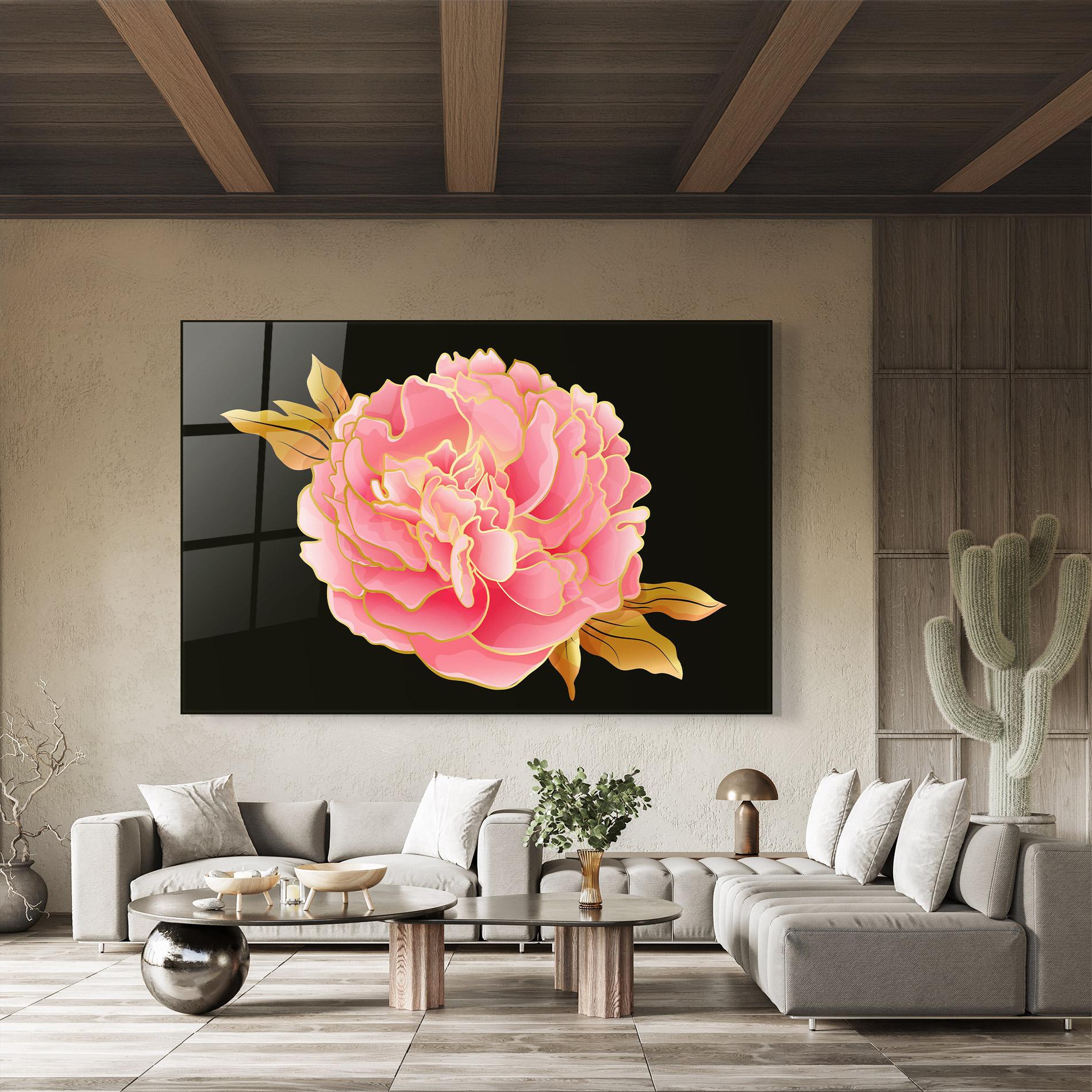 Glasbild Gold Pinkk Peony mockup 8