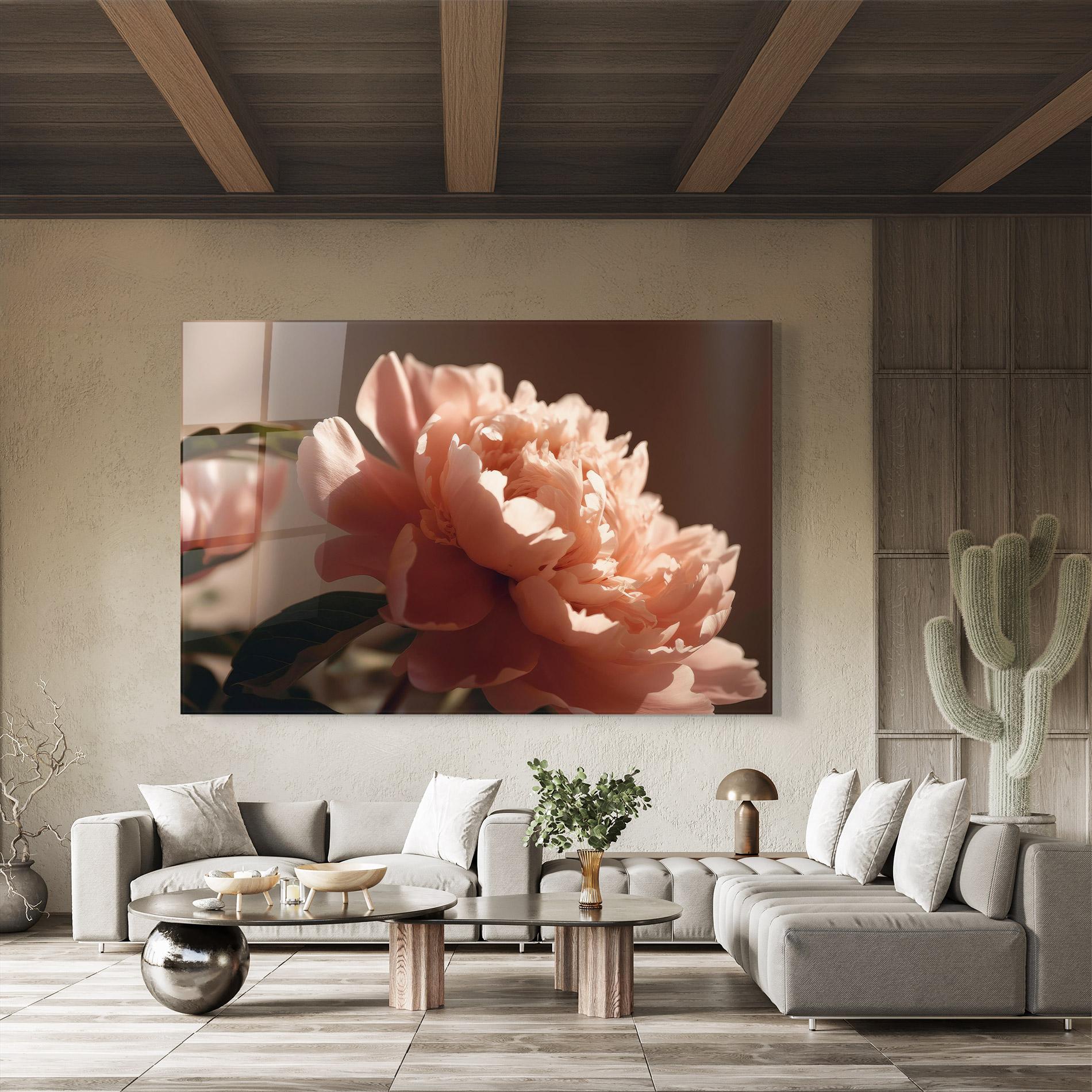 Glasbild Light Orange Peony View mockup 8