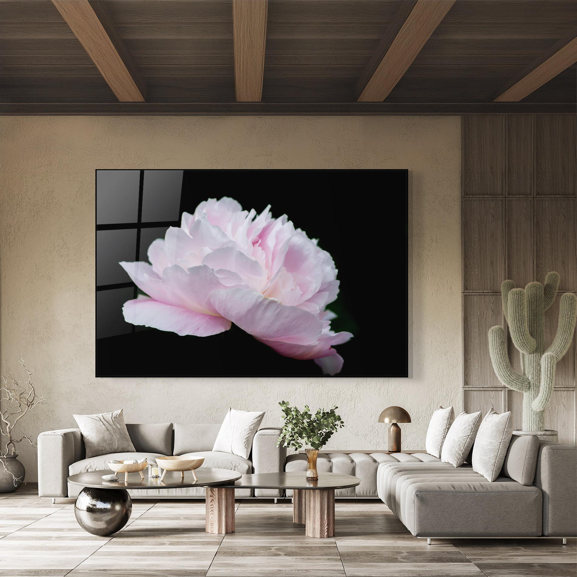 Glasbild Pastel Peony On Black mockup 8