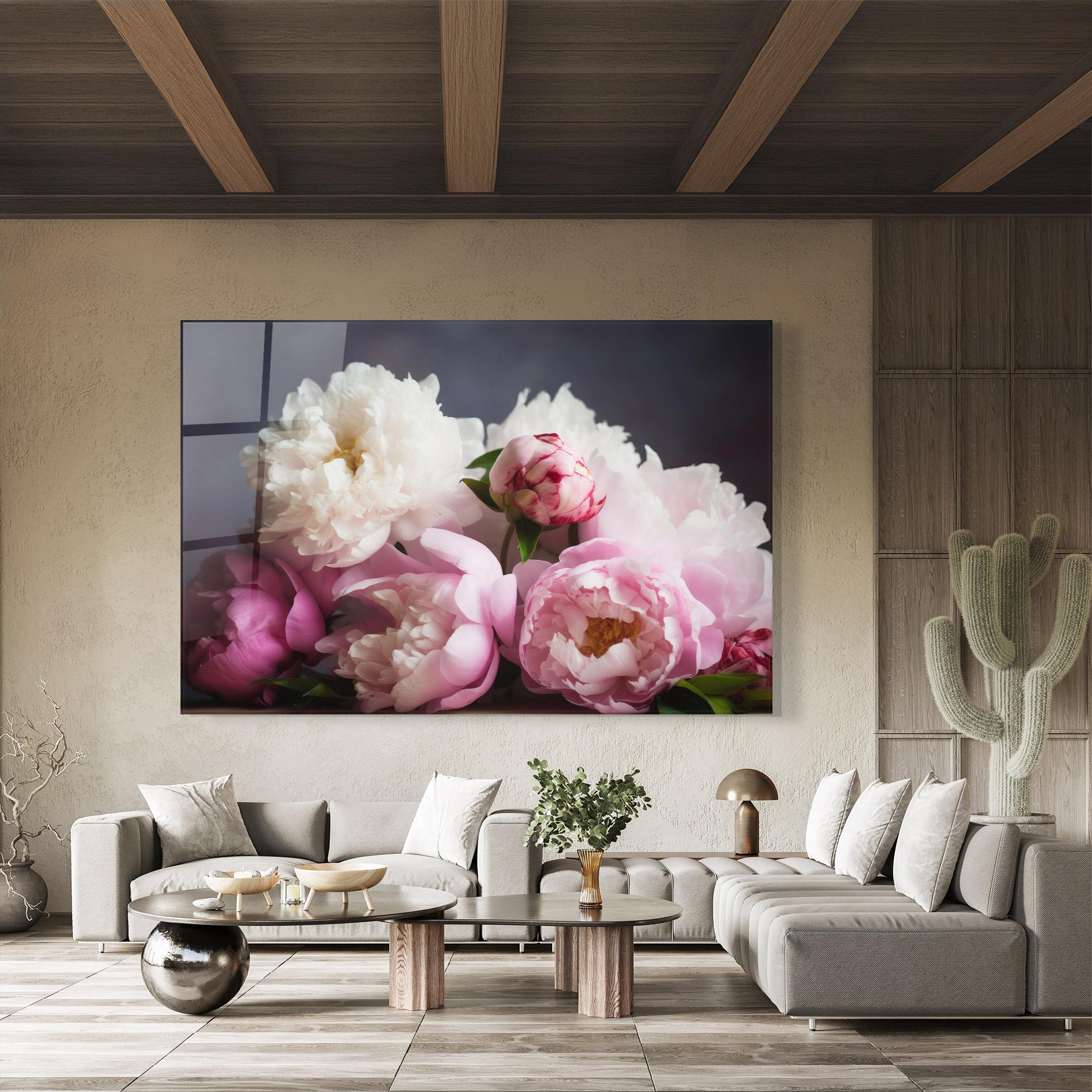 Glasbild Peonies With Grey mockup 8