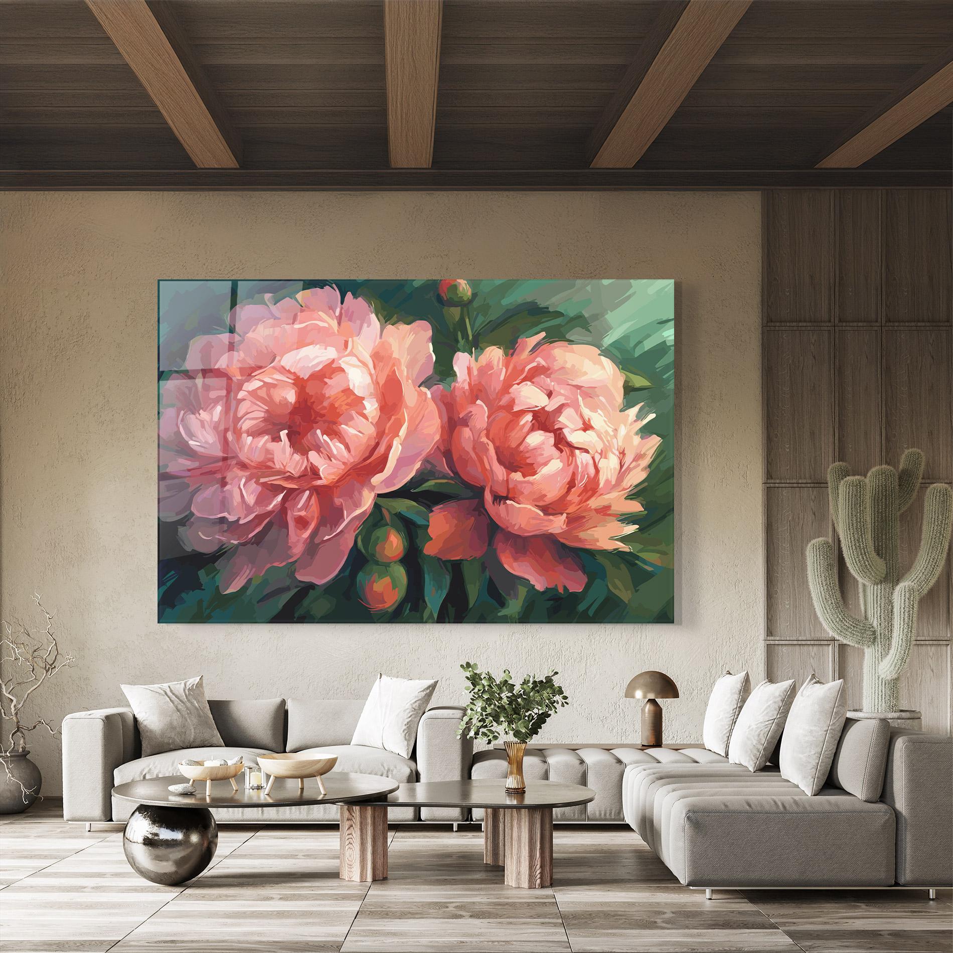 Glasbild Peony Buds Painting mockup 8