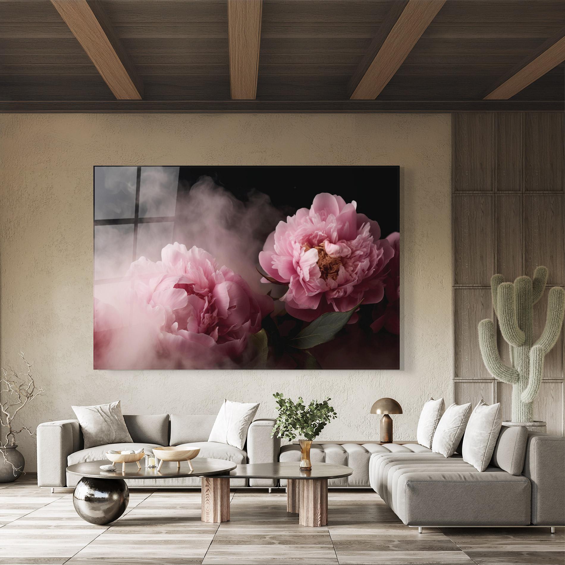 Glasbild Peony In Smoke mockup 8