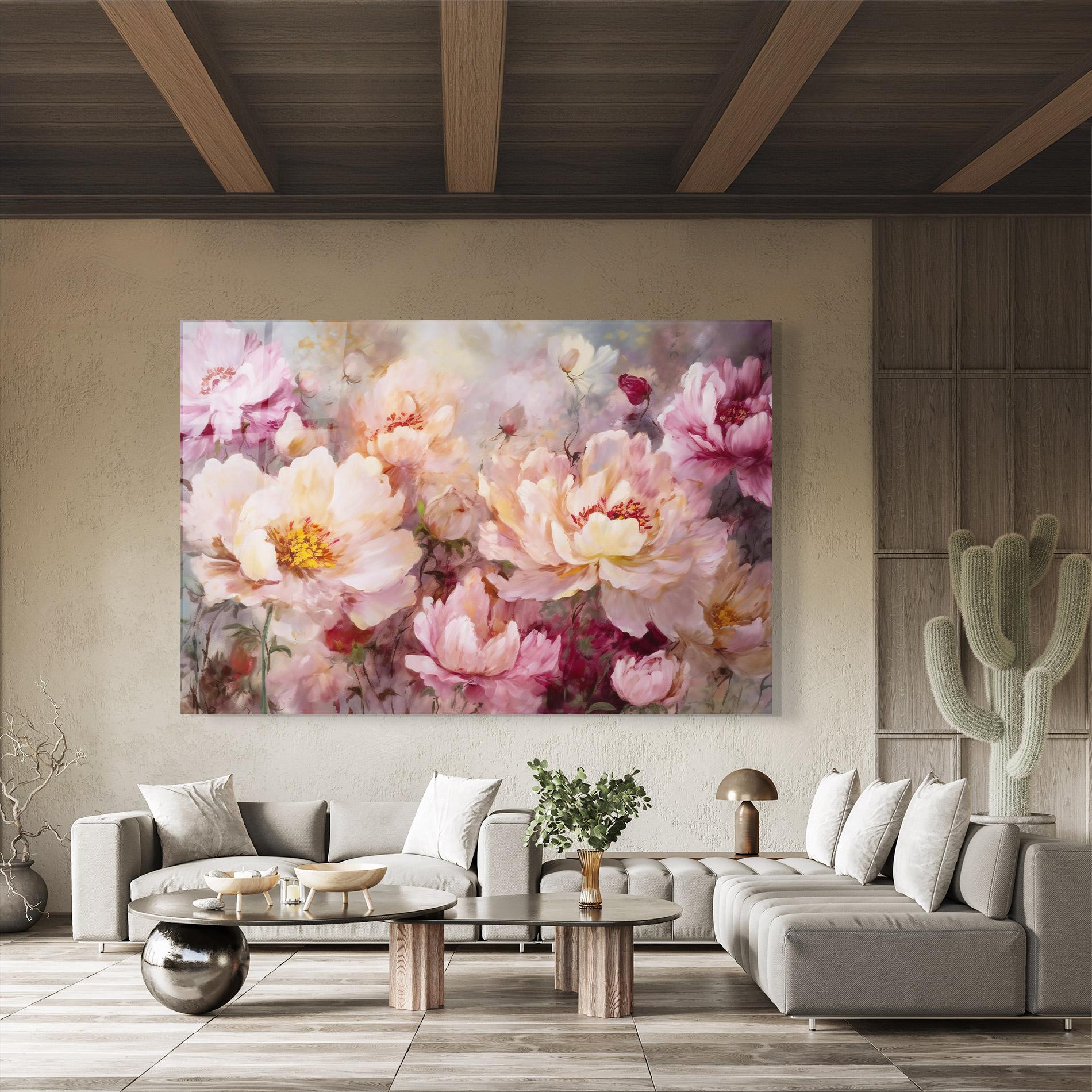 Glasbild Peony Painting Art mockup 8