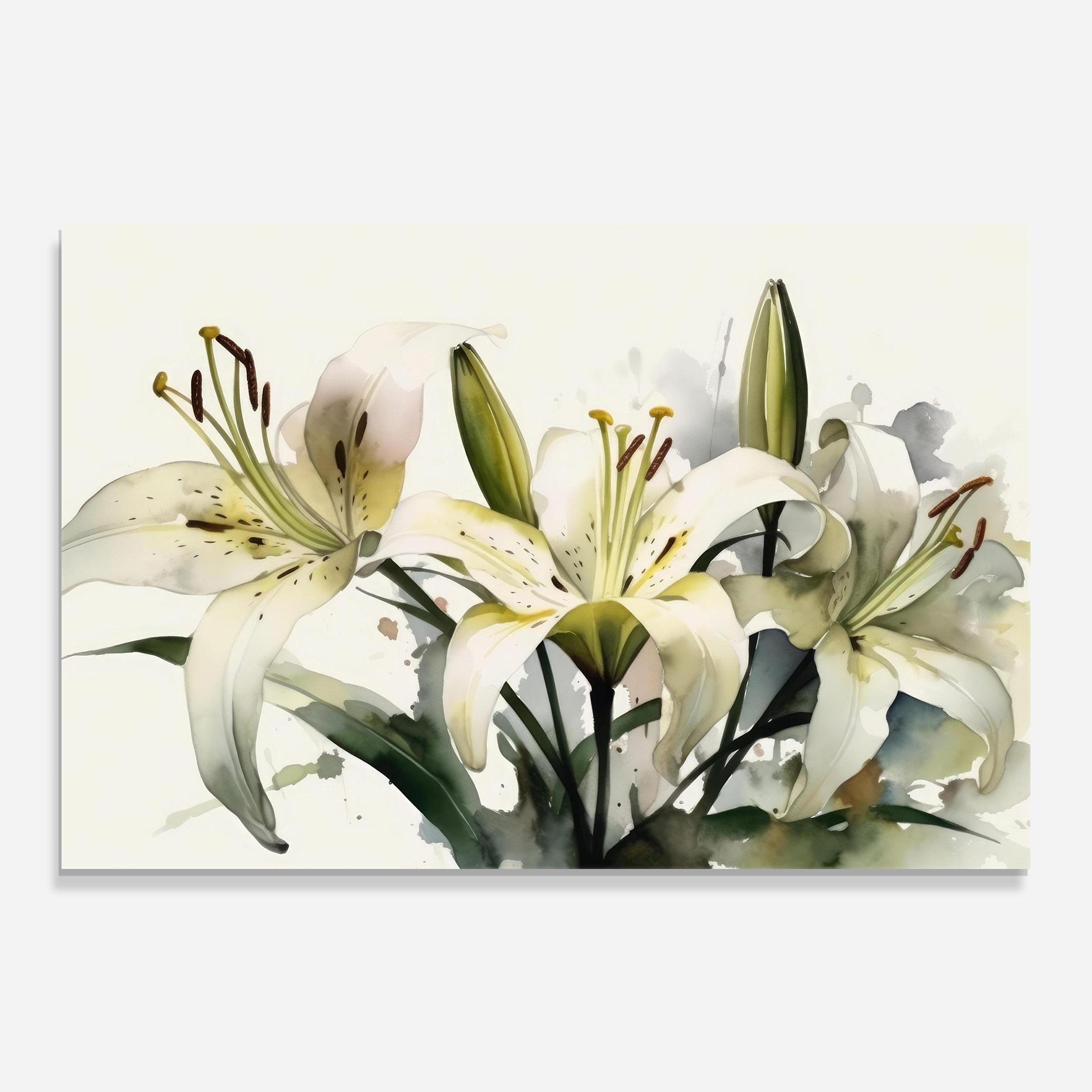 Glasbild Cute White Lily Painting mockup 0