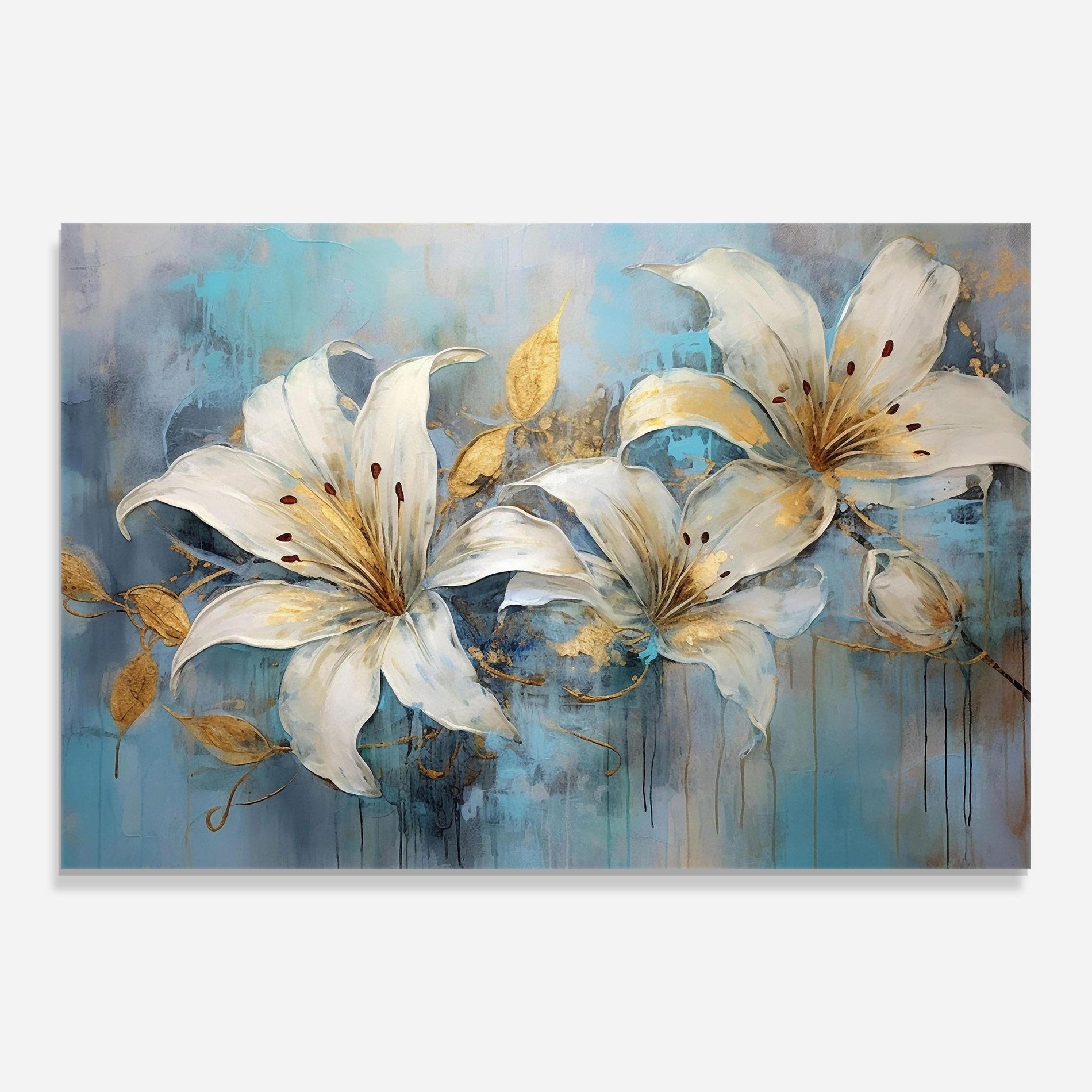 Glasbild Lily With Gold Painting mockup 0