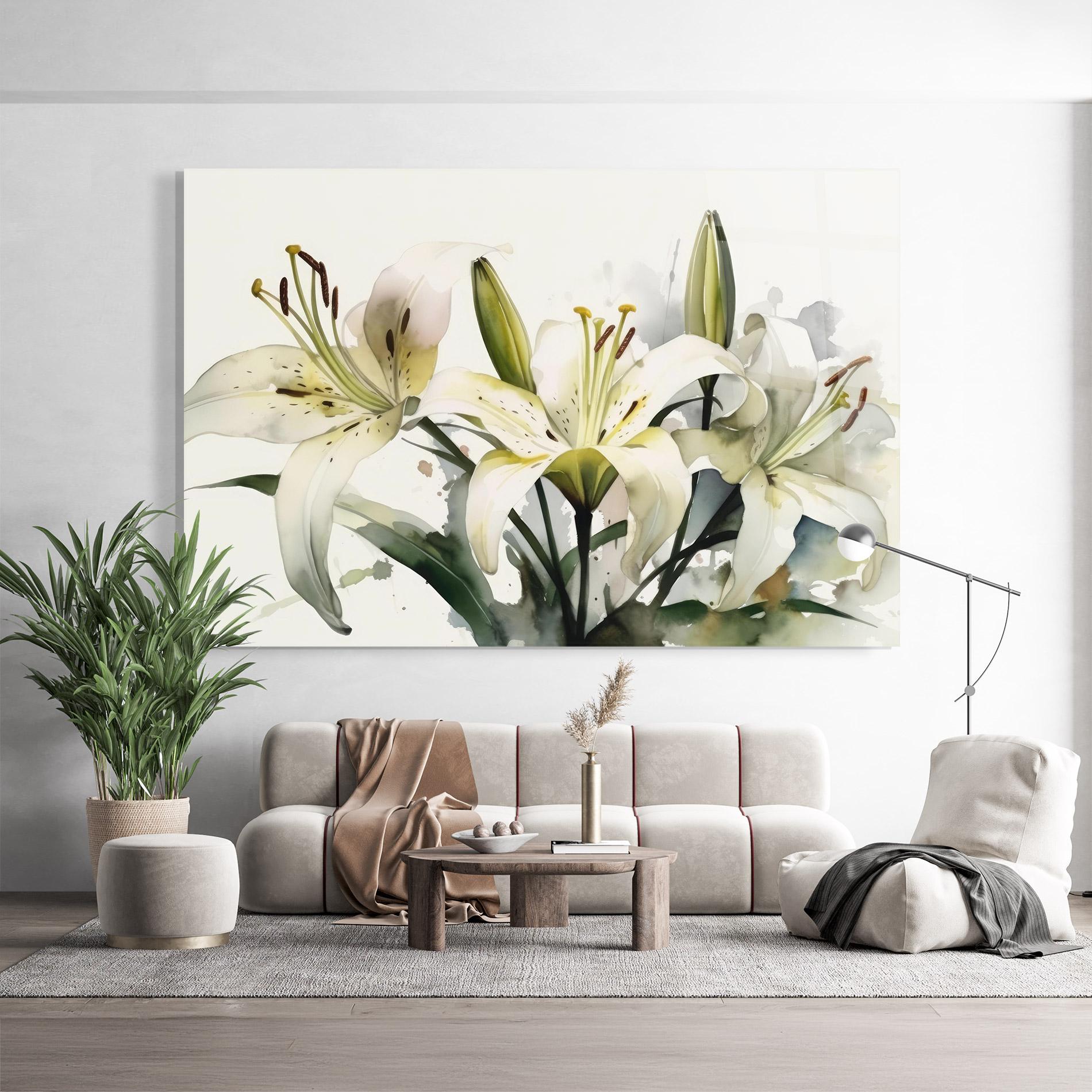 Glasbild Cute White Lily Painting mockup 9