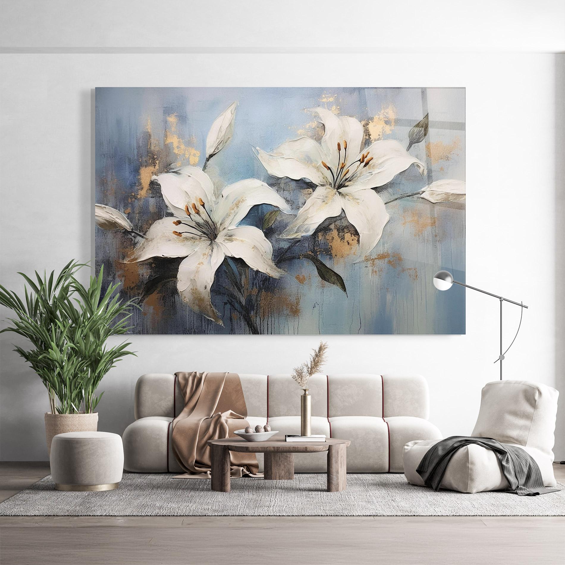 Glasbild Gold Lily Painting mockup 9