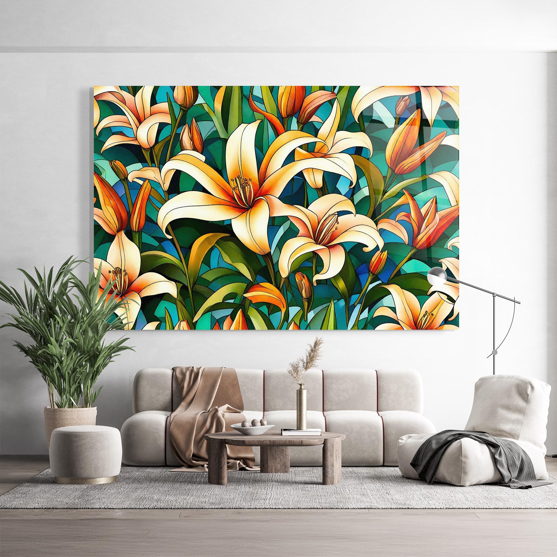 Glasbild Lily Pattern mockup 9