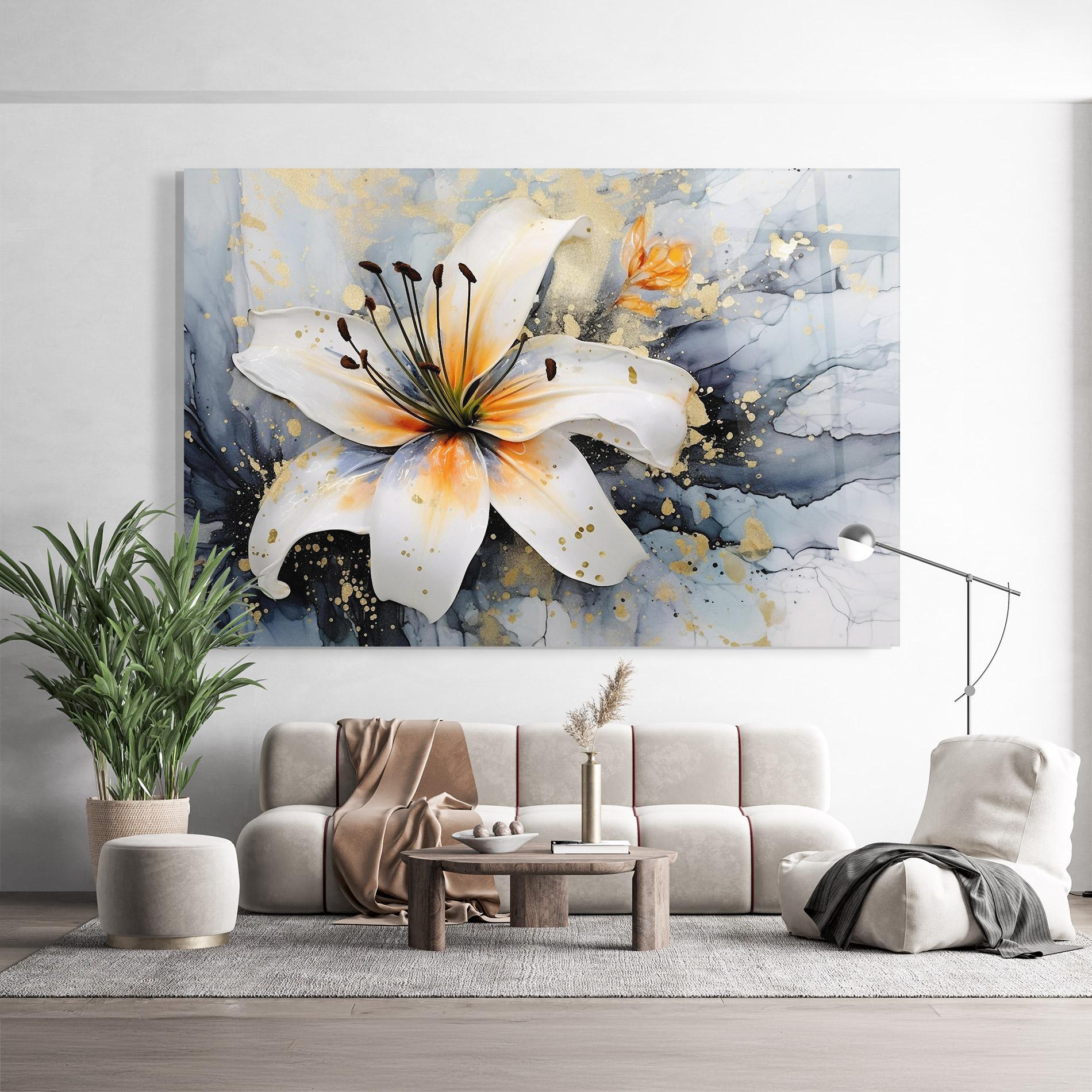 Glasbild Lily With Orange Painting mockup 9