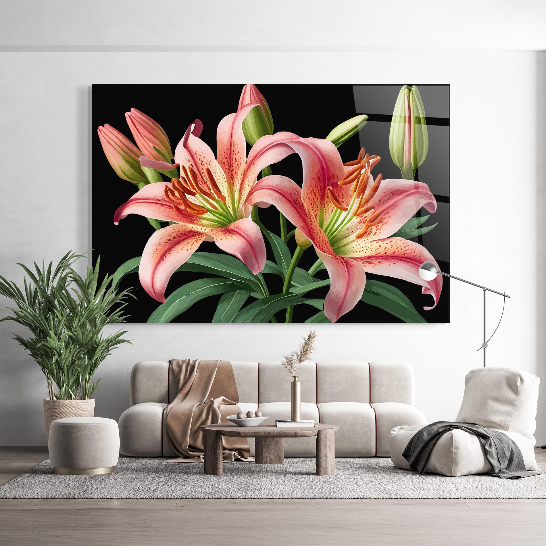 Glasbild Red Lily Art mockup 9