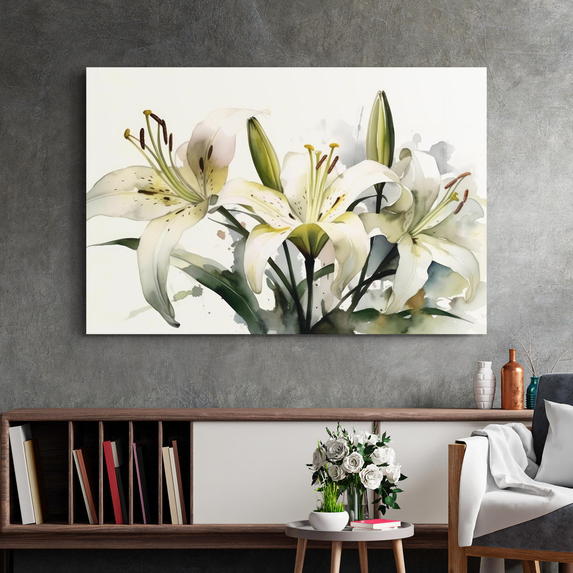 Glasbild Cute White Lily Painting mockup 2