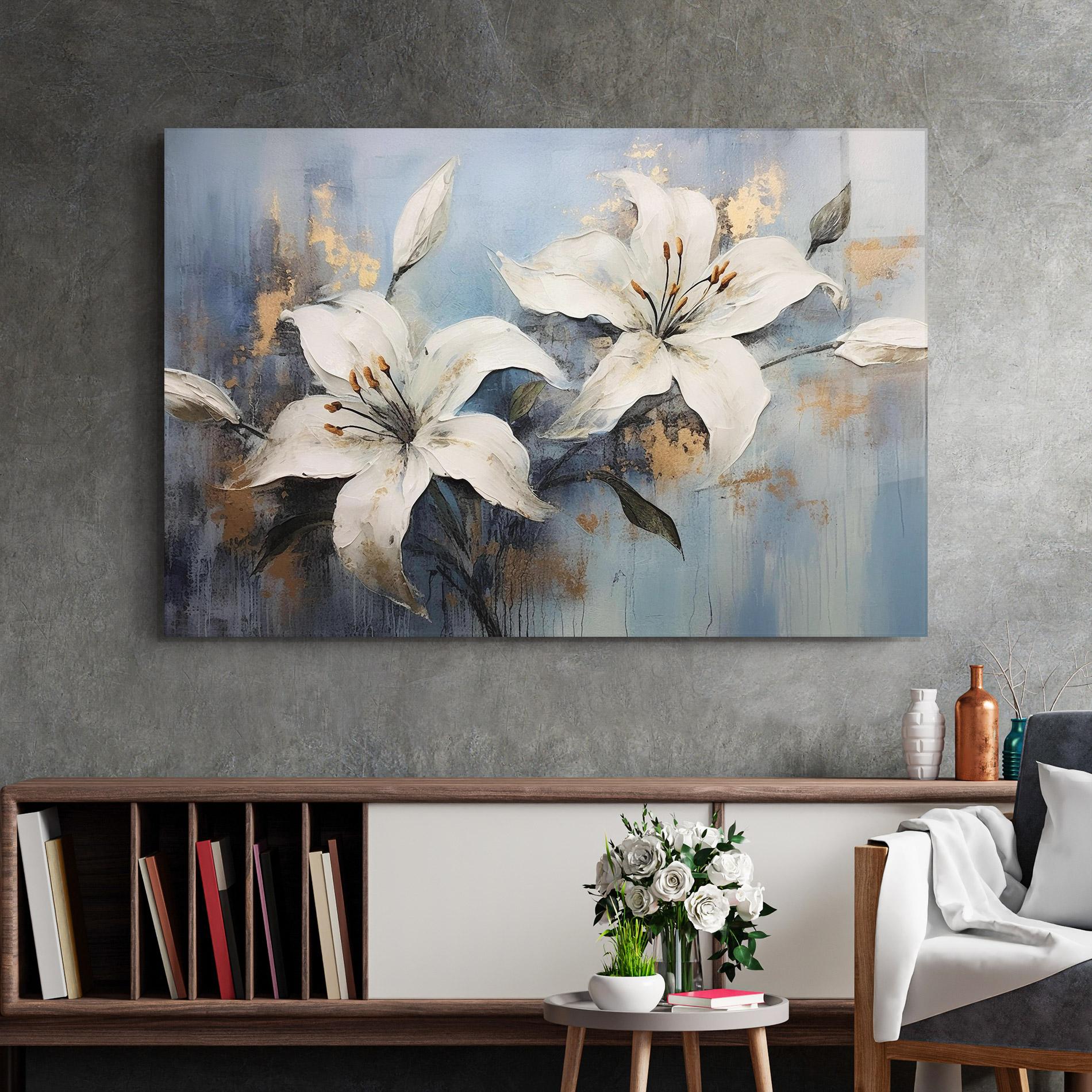 Glasbild Gold Lily Painting mockup 2