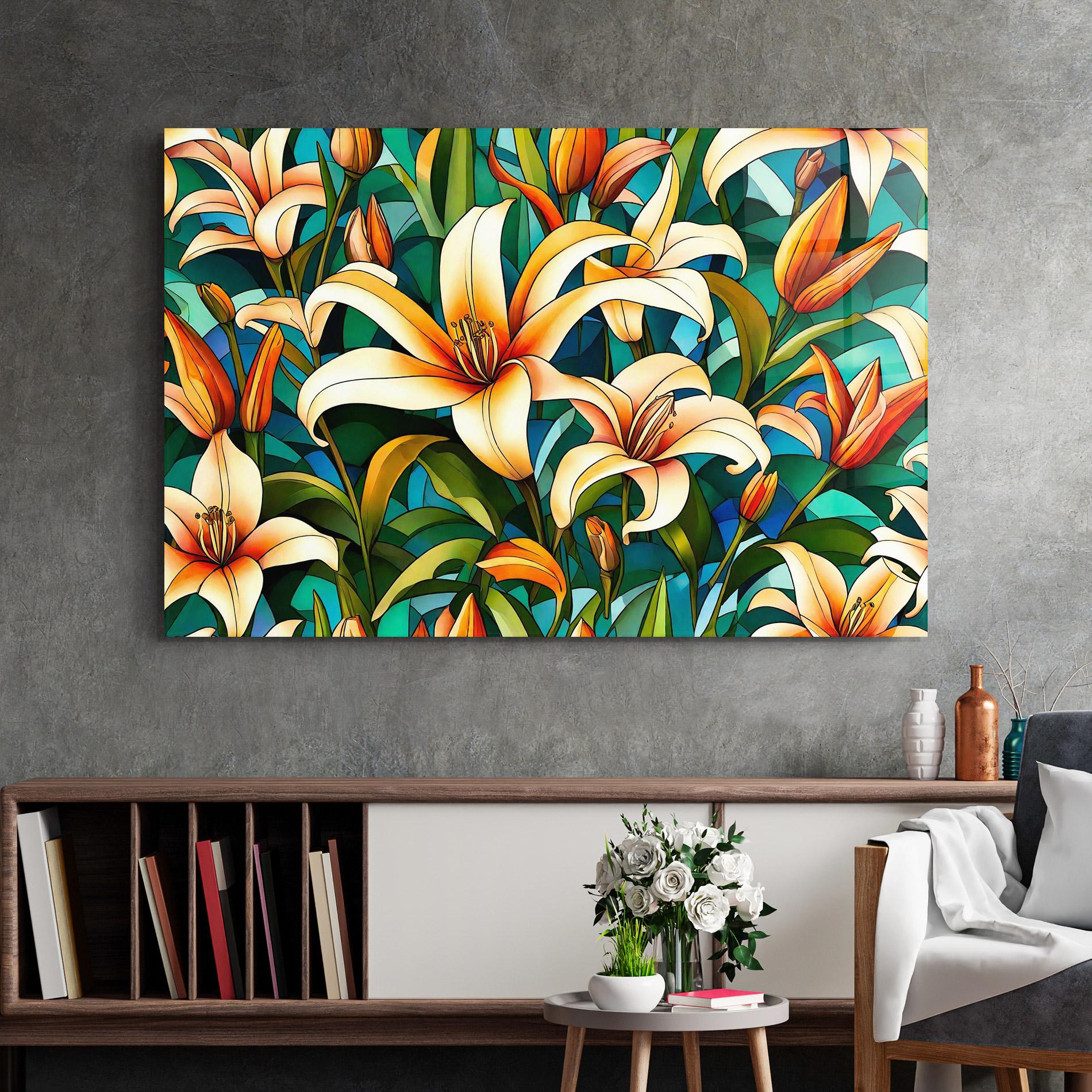 Glasbild Lily Pattern mockup 2