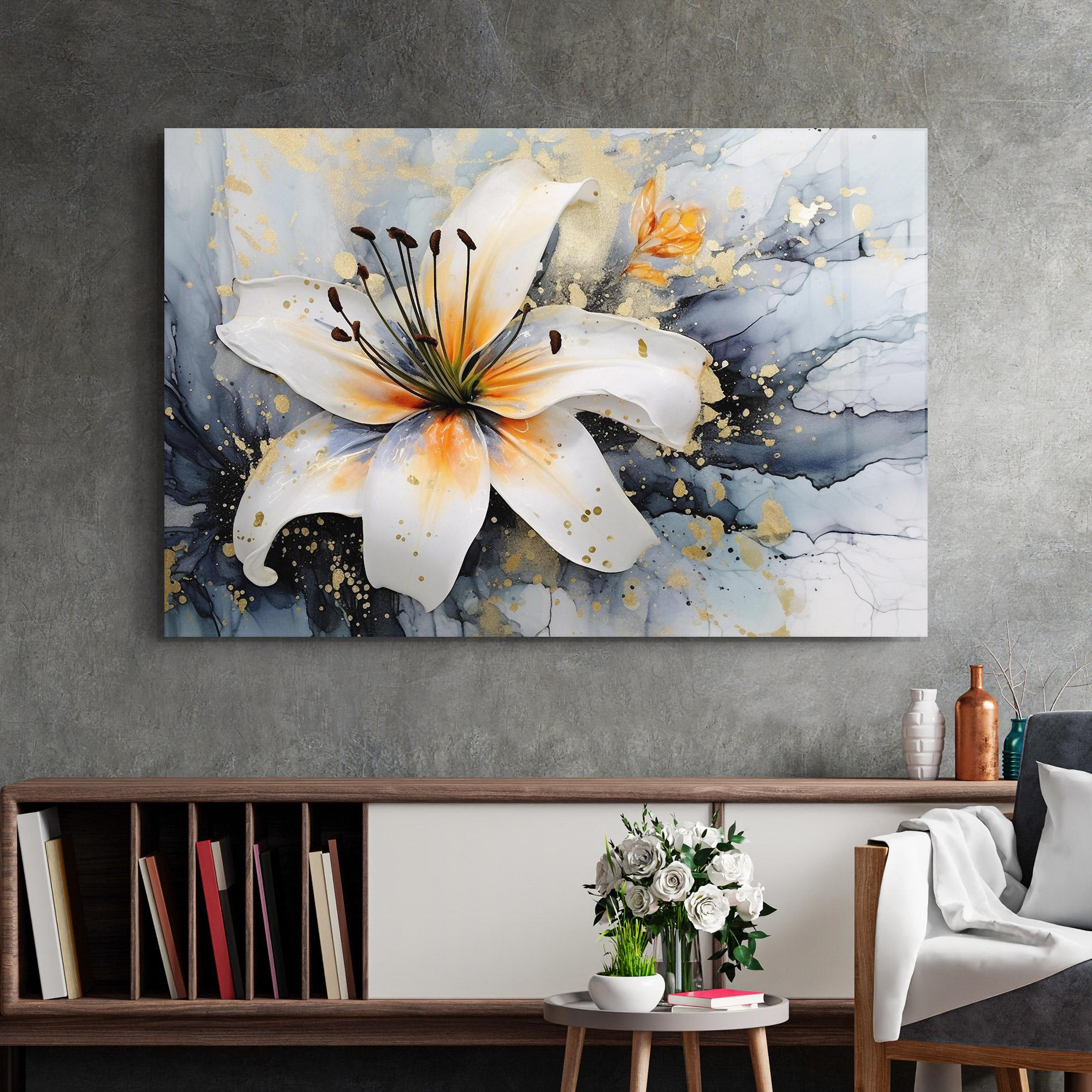 Glasbild Lily With Orange Painting mockup 2