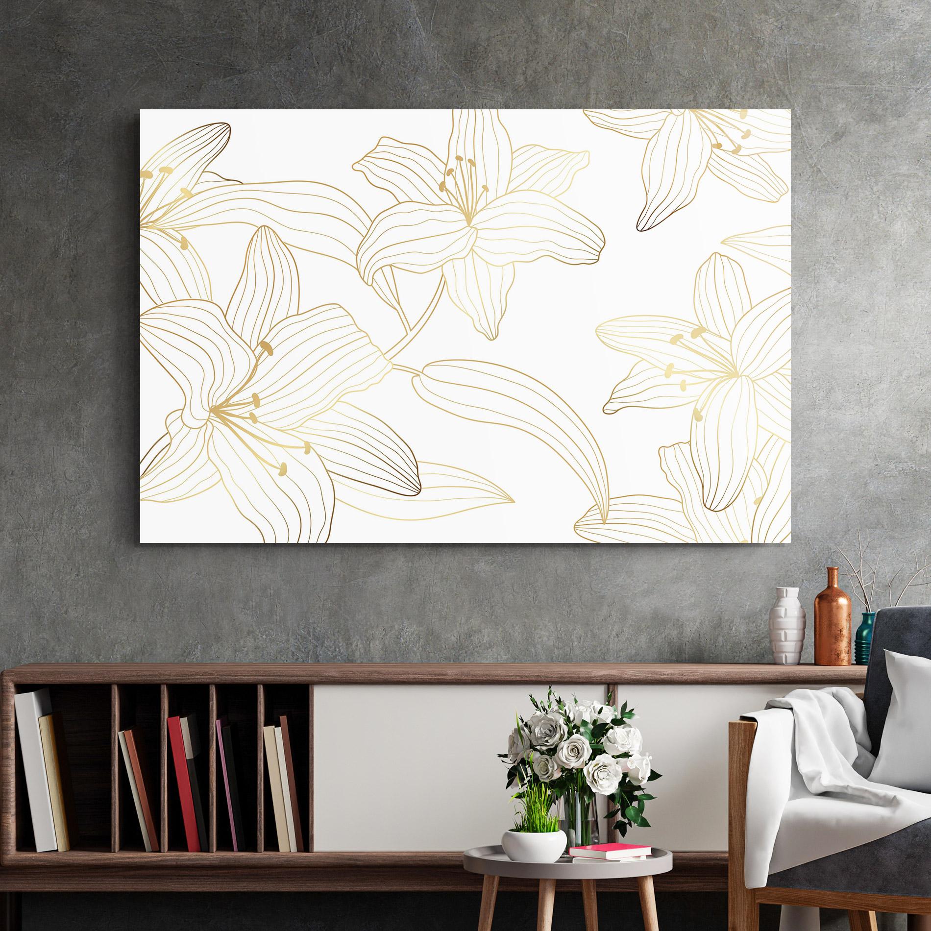 Glasbild Luxury Golden Lily mockup 2