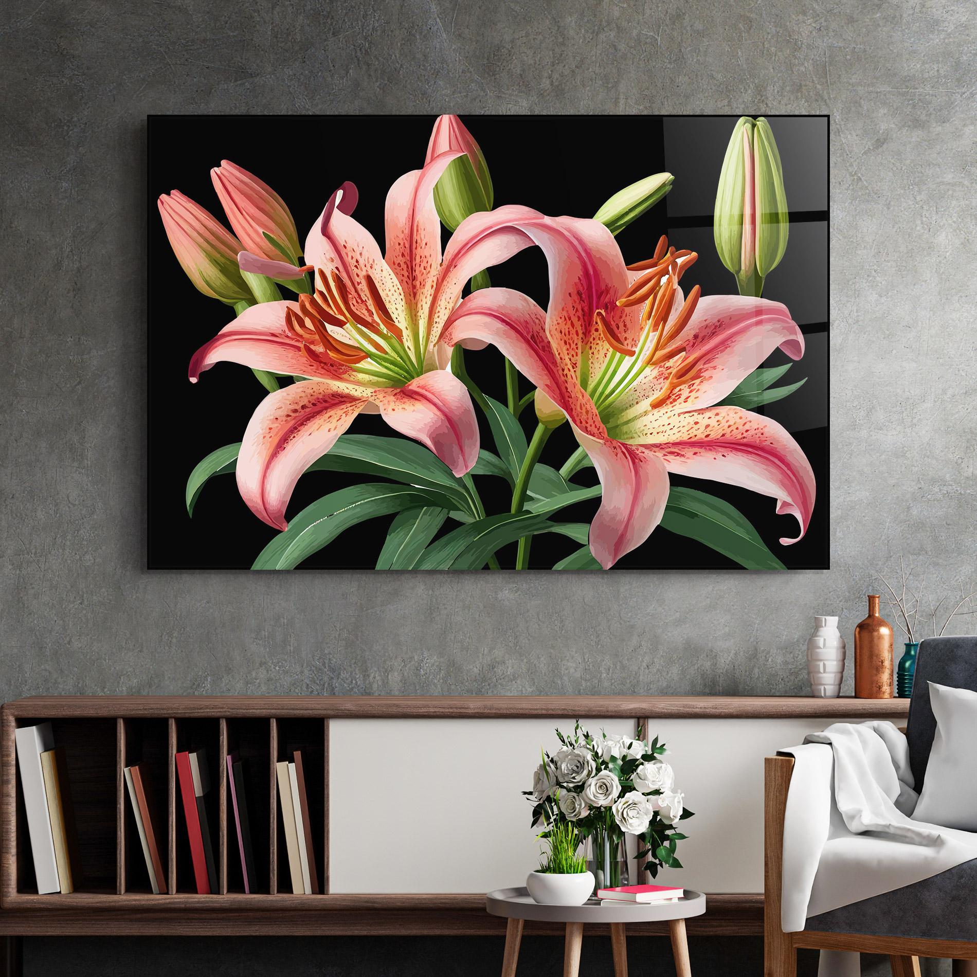 Glasbild Red Lily Art mockup 2