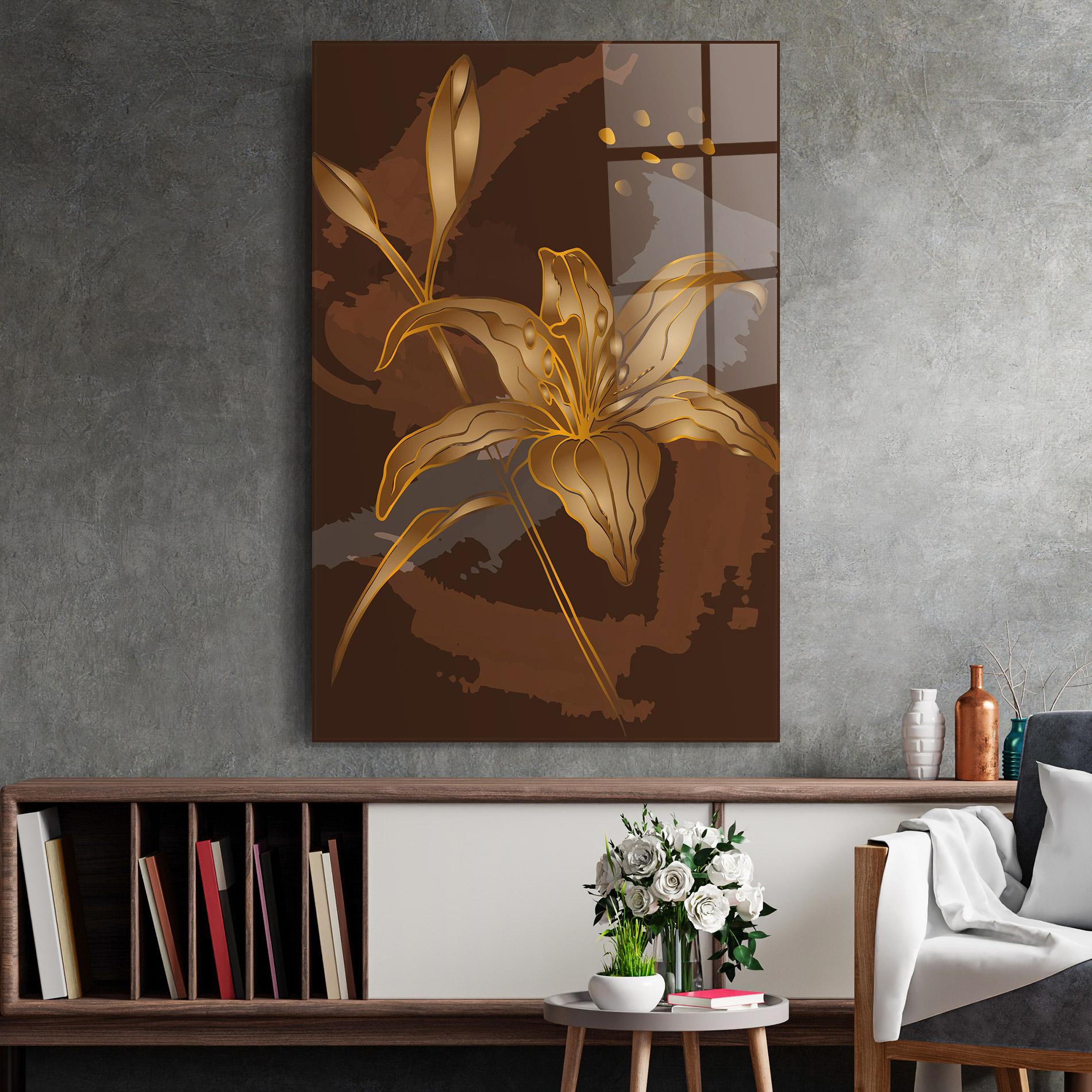 Glasbild Gold Brown Lily mockup 2