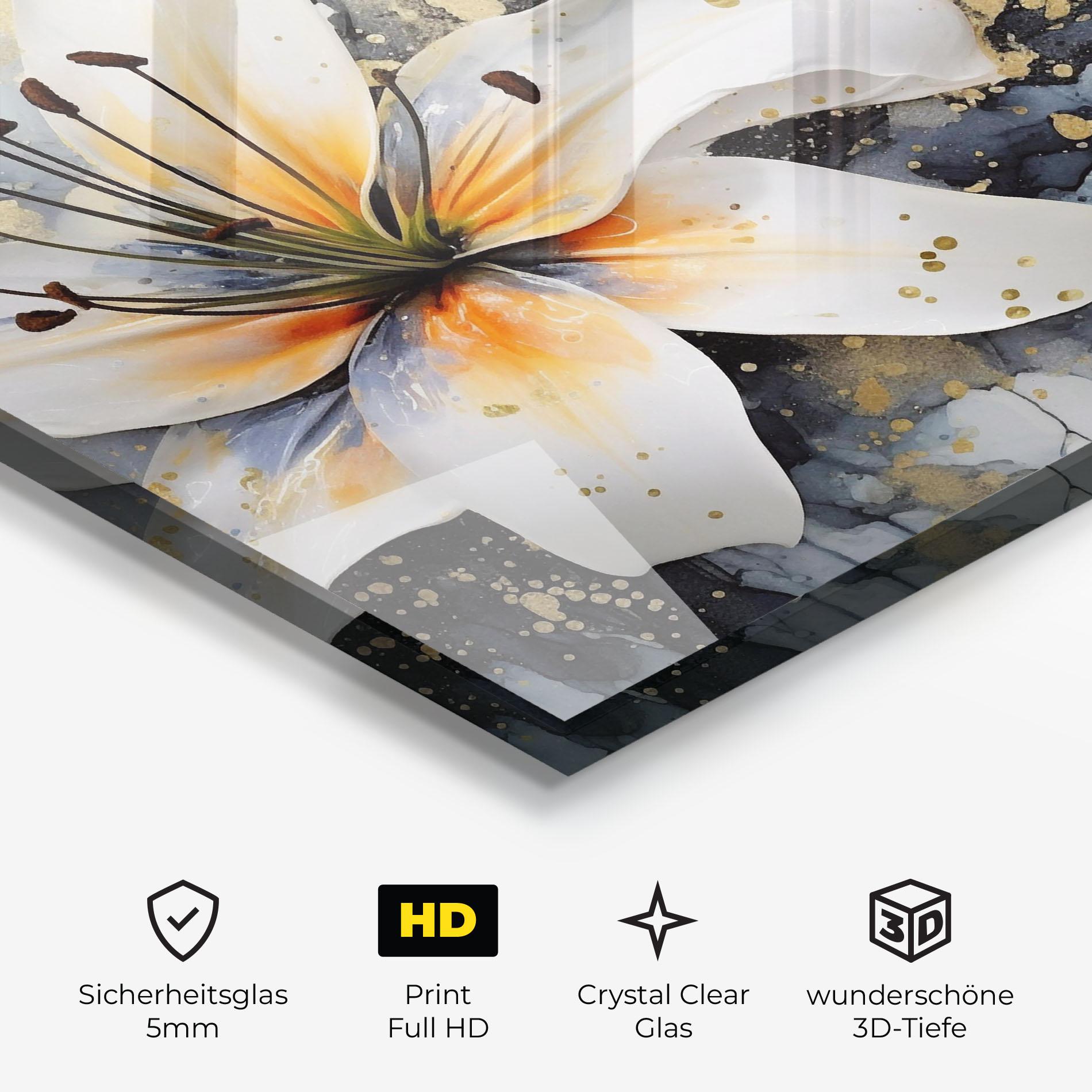 Glasbild Lily With Orange Painting mockup 3