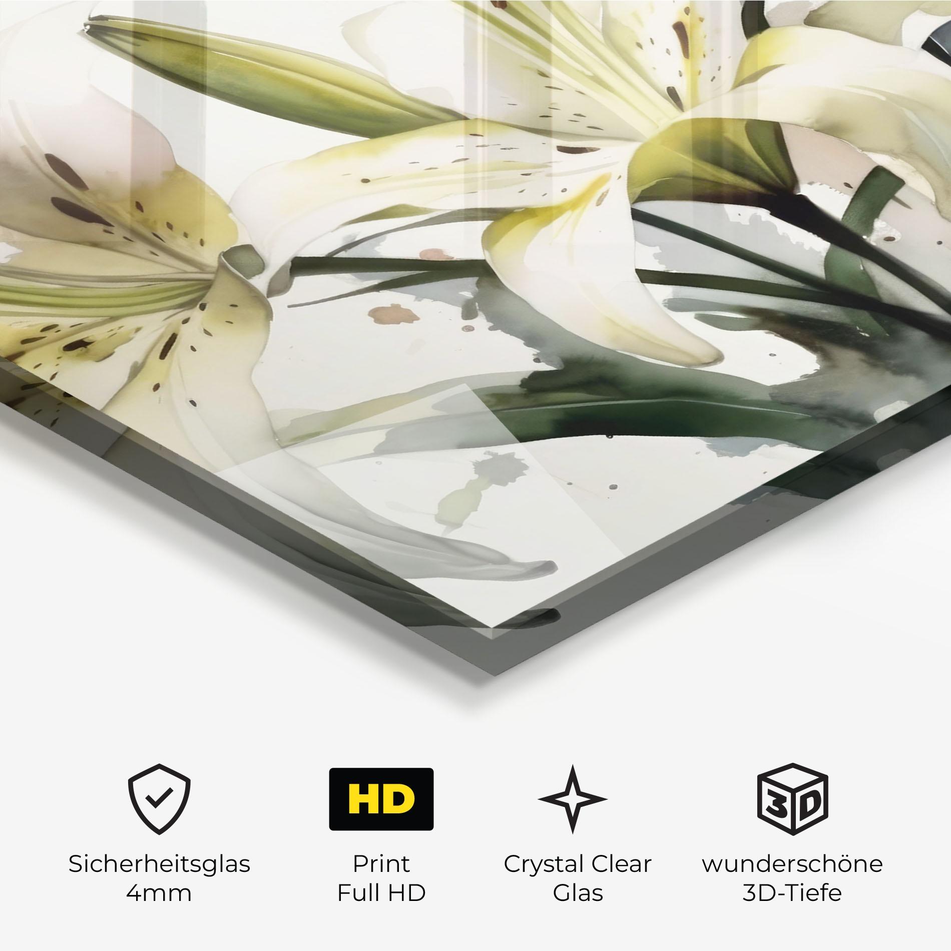 Glasbild Cute White Lily Painting mockup 3