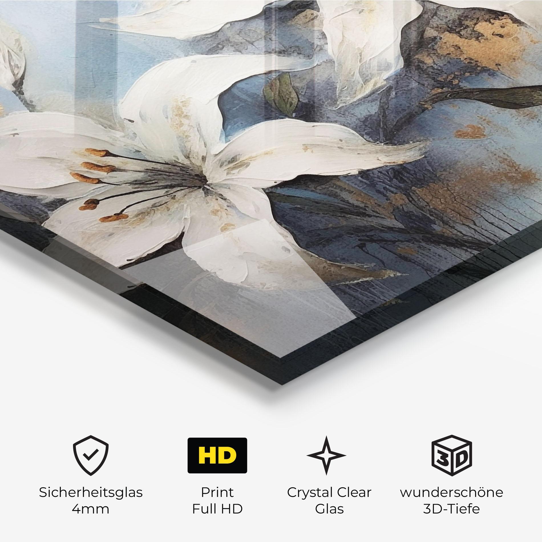 Glasbild Gold Lily Painting mockup 3
