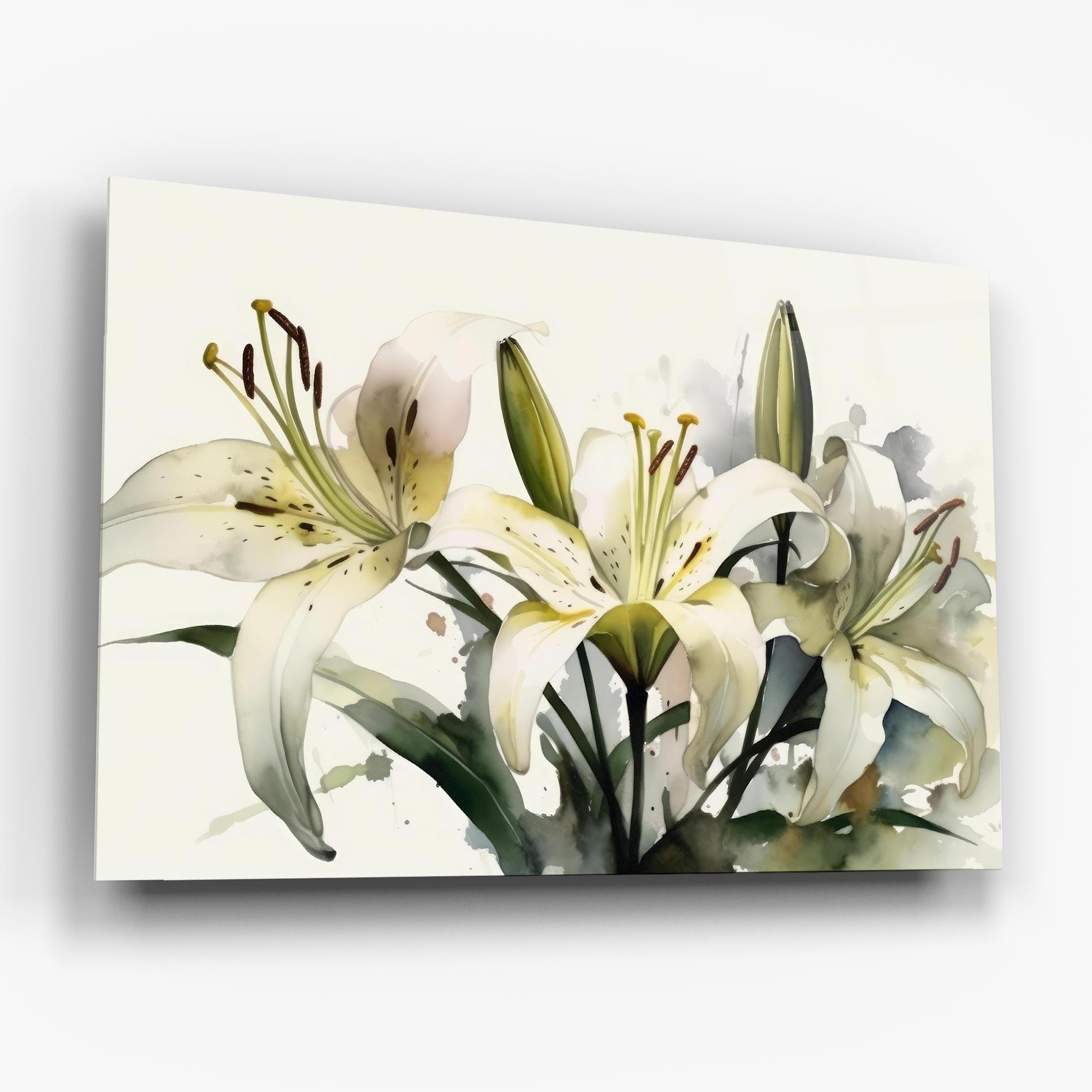 Glasbild Cute White Lily Painting mockup 6