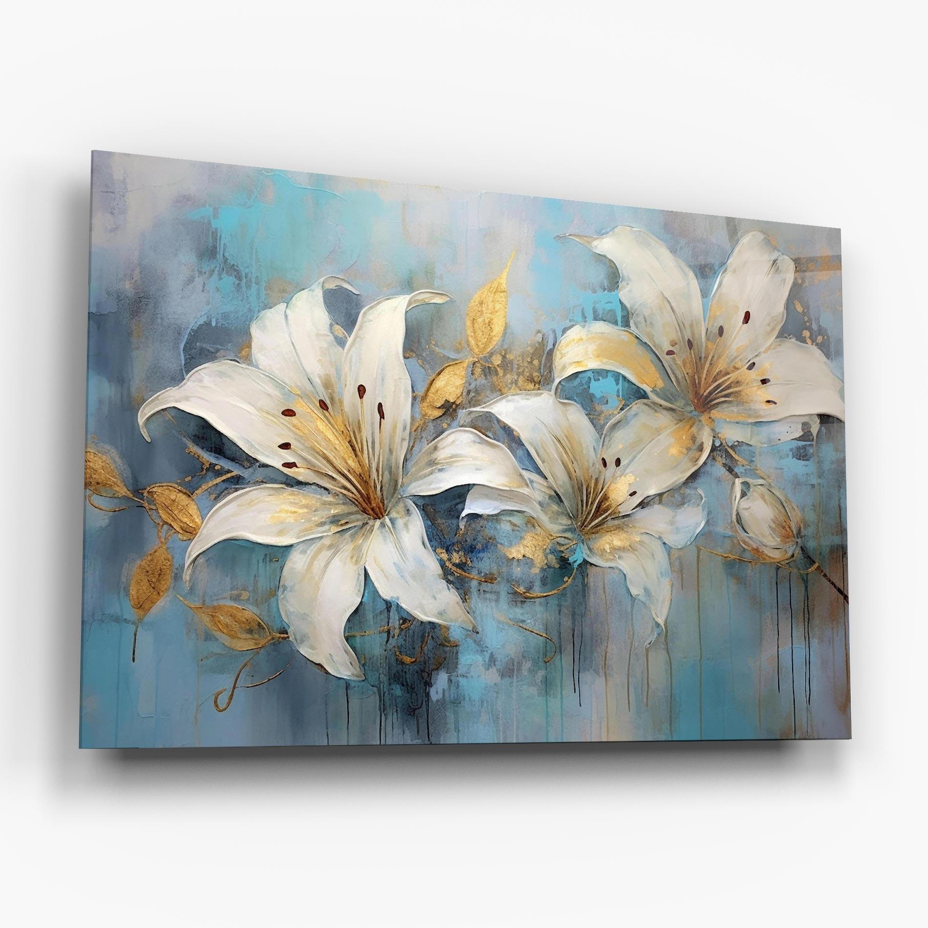 Glasbild Lily With Gold Painting mockup 6