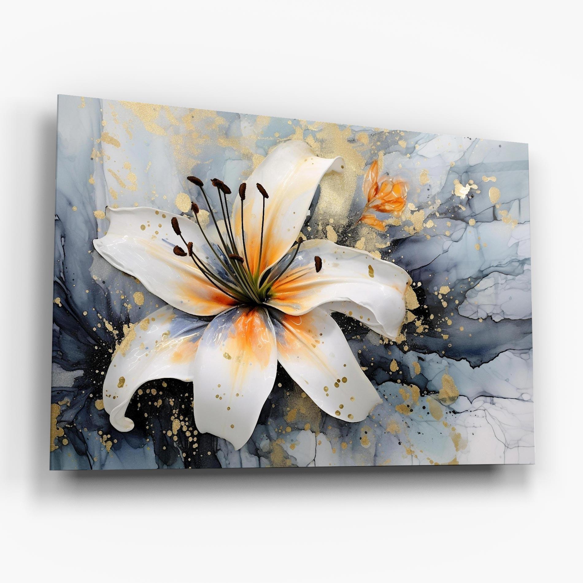Glasbild Lily With Orange Painting mockup 6