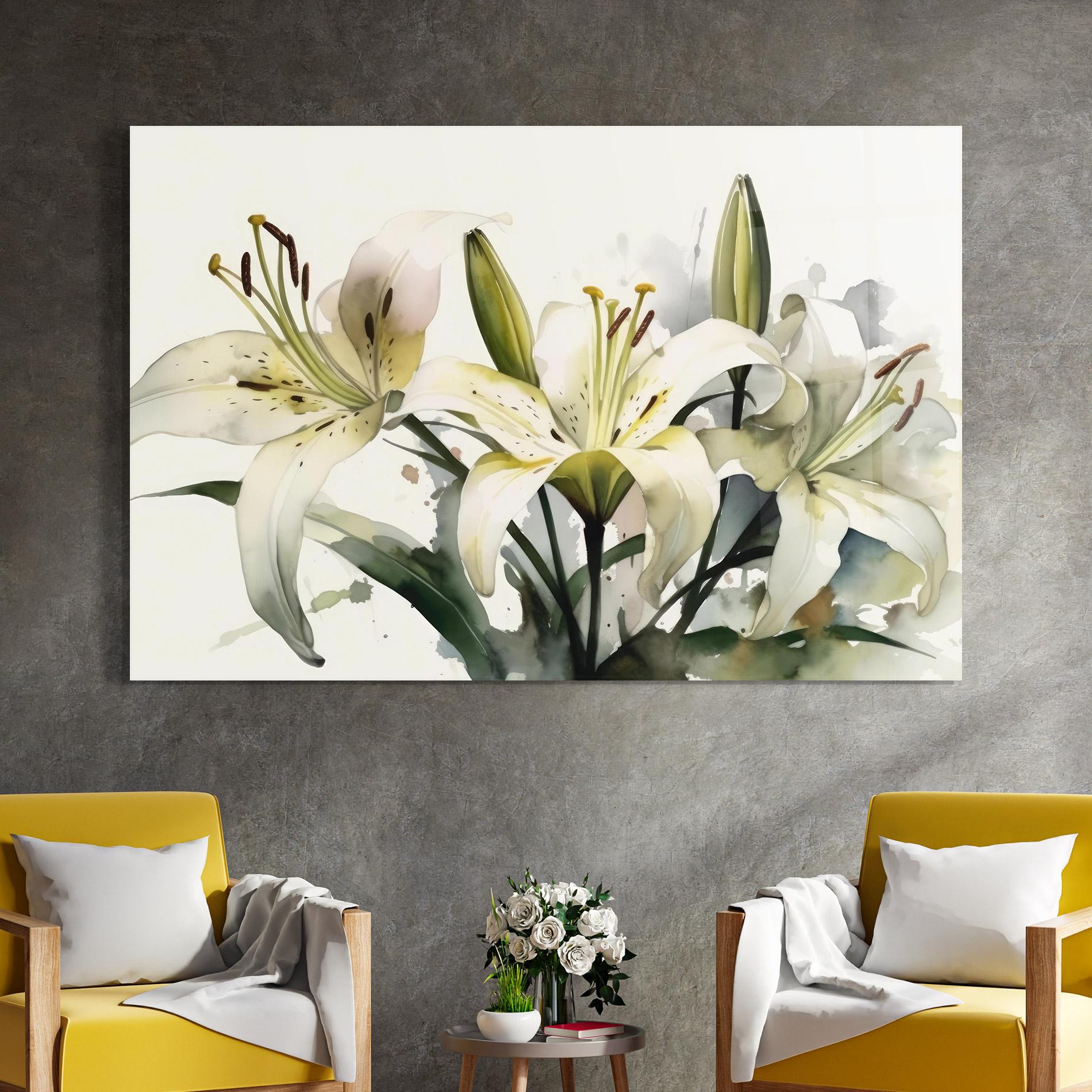 Glasbild Cute White Lily Painting mockup 4