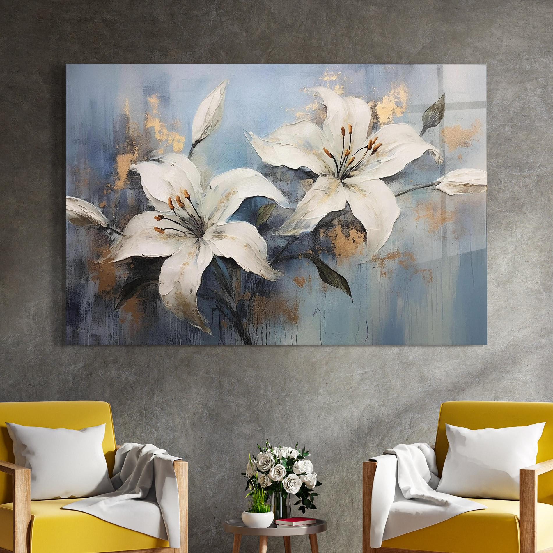 Glasbild Gold Lily Painting mockup 4