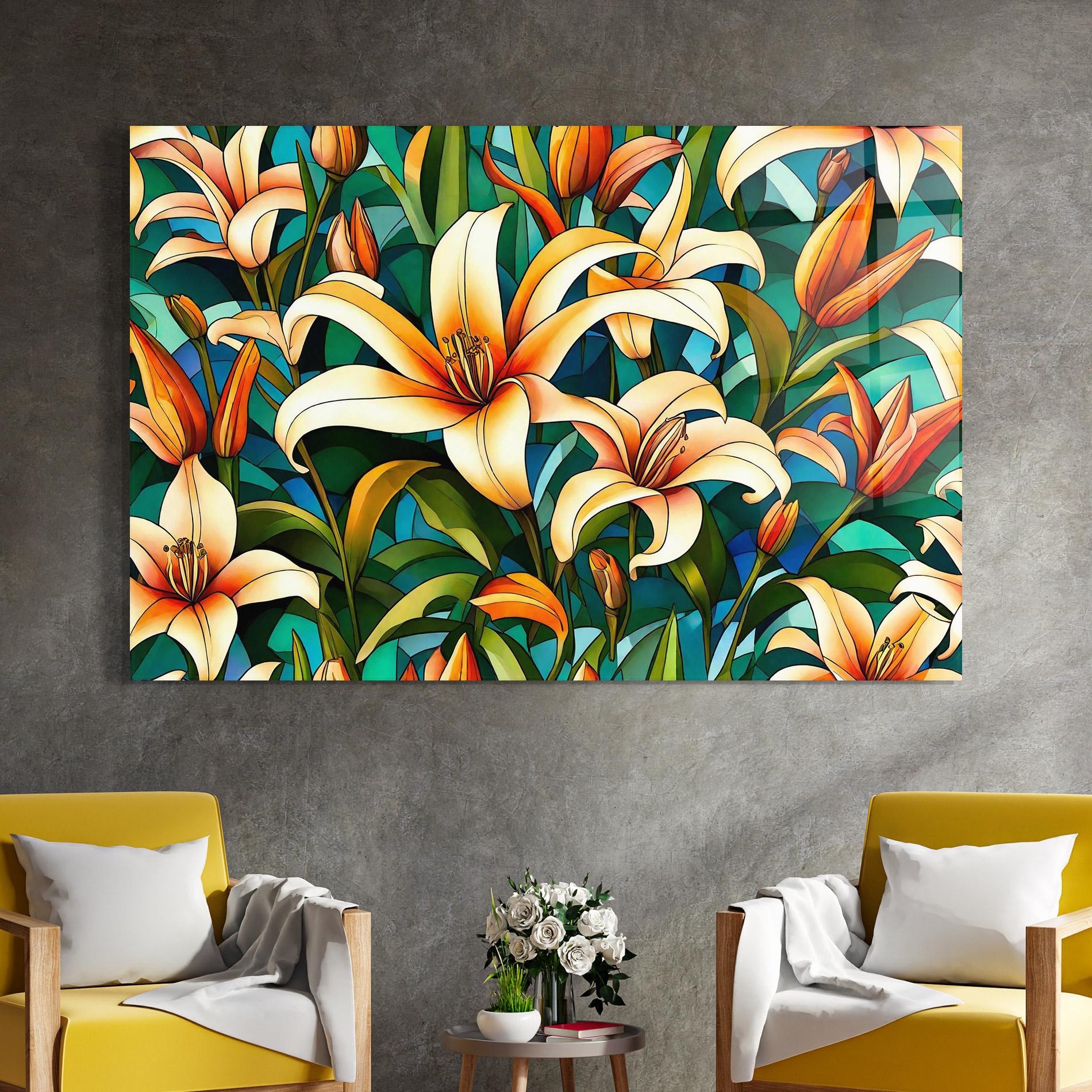 Glasbild Lily Pattern mockup 4