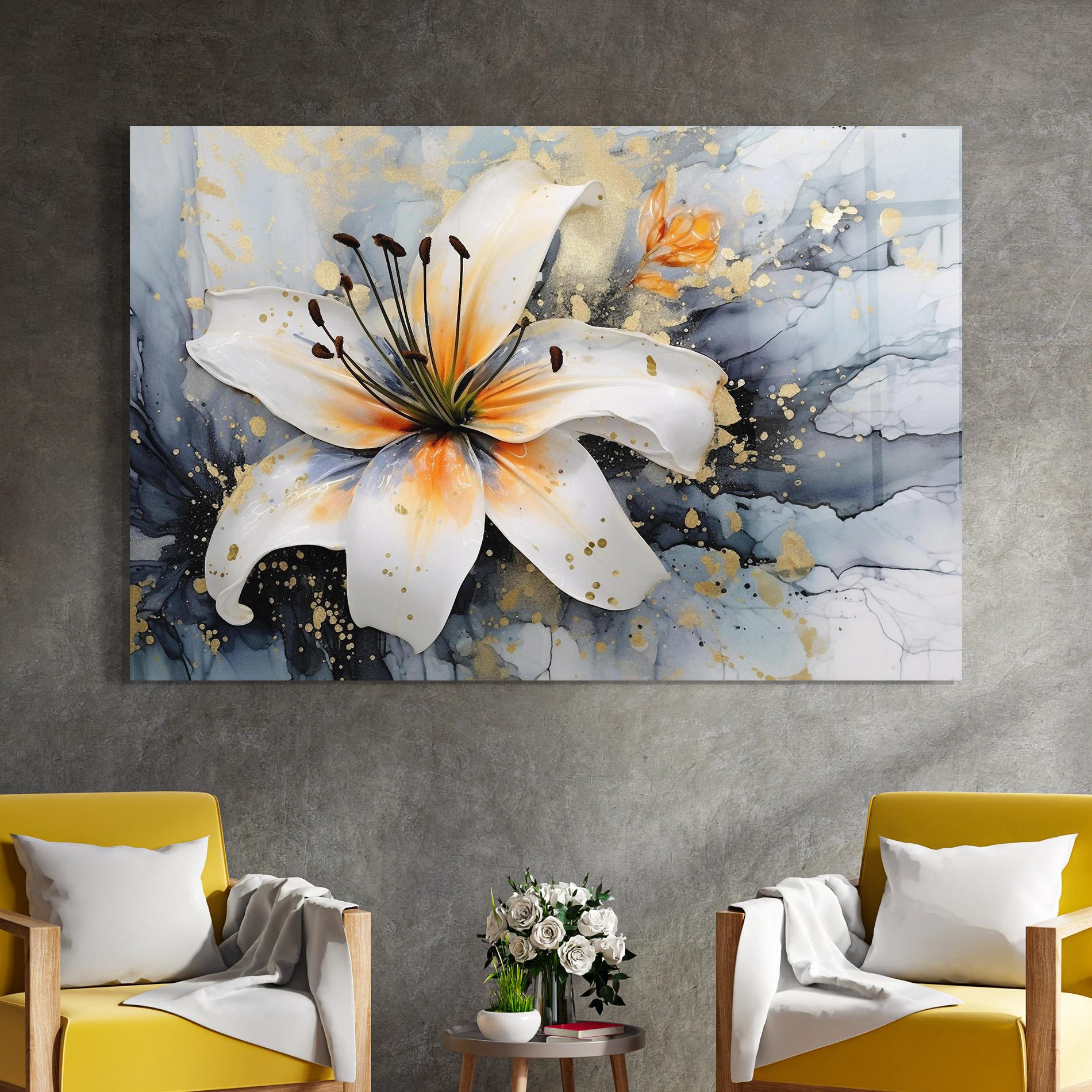 Glasbild Lily With Orange Painting mockup 4
