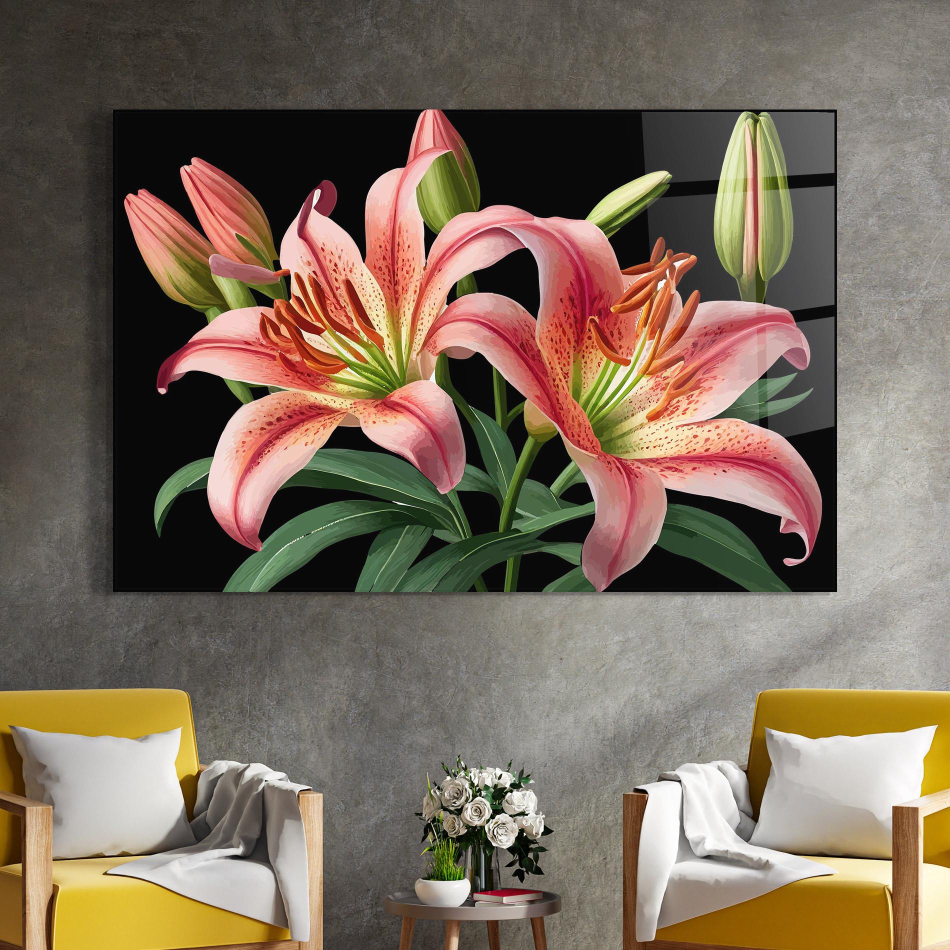 Glasbild Red Lily Art mockup 4