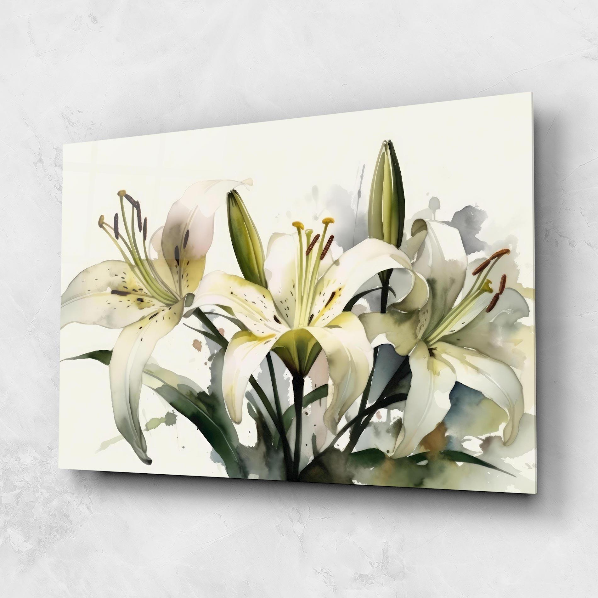 Glasbild Cute White Lily Painting mockup 1